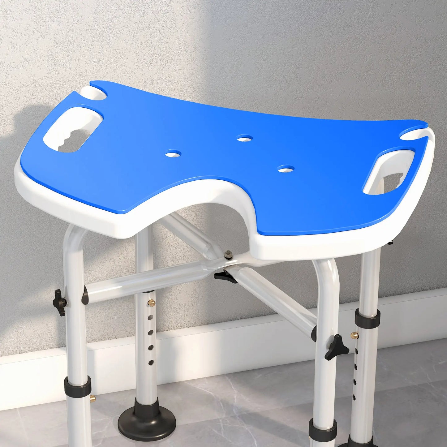 HOMCOM 39-51.5cm 'U' Seat Padded Shower Stool Bathroom Seat with Adjustable Height - Dark Blue