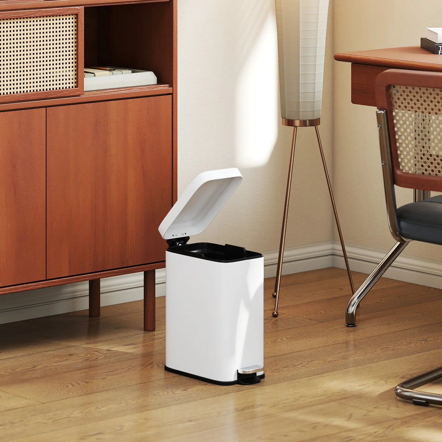 HOMCOM 5L Rectangular Compact Bin Steel Body Removable Bucket w/ Pedal Lid Rubbish Trash Tidy Clean White