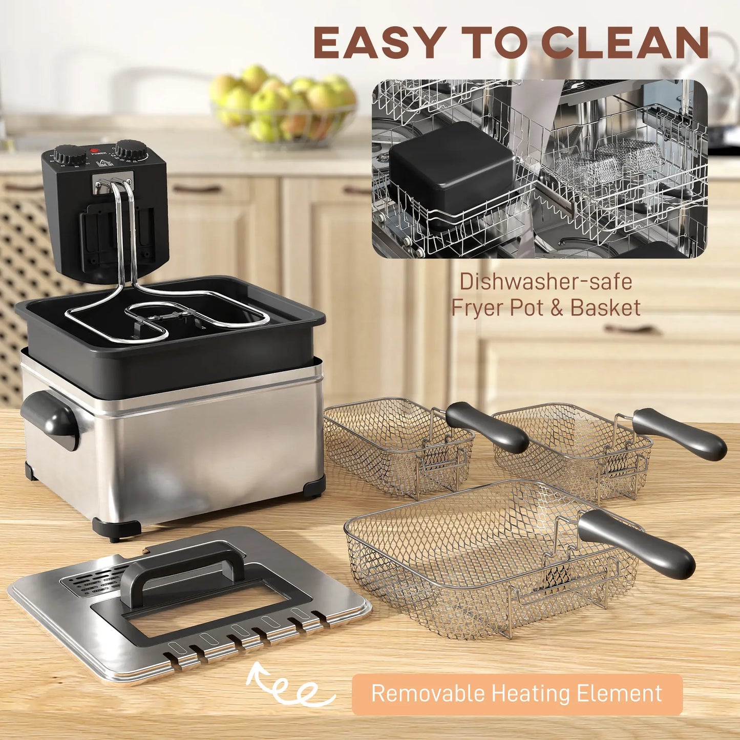 HOMCOM 5 Litre Deep Fat Fryer with Adjustable Temperature & Timer, 2000W Stainless Steel Deep Fryer