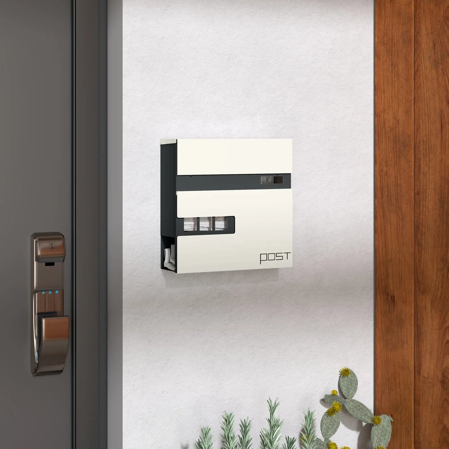 HOMCOM Locking Galvanised Steel Letterbox with Viewing Window - White/Black