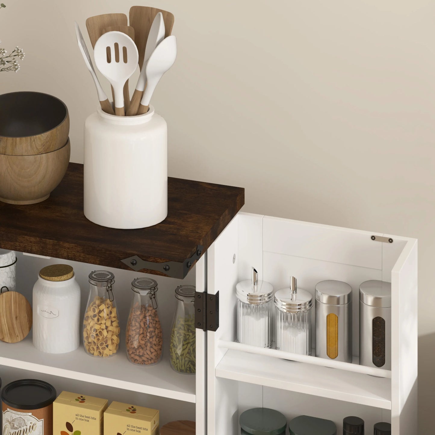 HOMCOM Multi-Storage Farmhouse Style Kitchen Cabinet - White