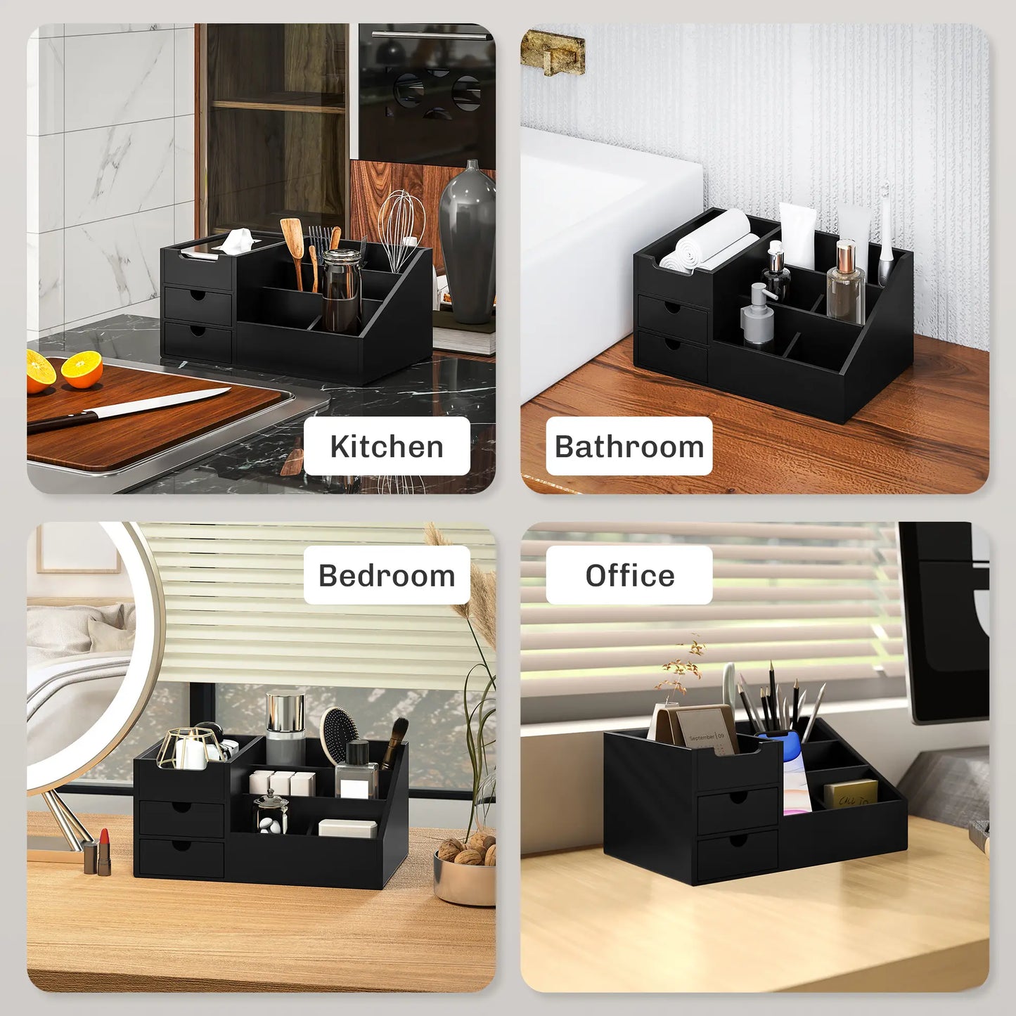 HOMCOM Desk Organiser Holder, Bamboo Multi-Function Storage Caddy with 7 Storage Compartments and 2 Drawers for Home & Office