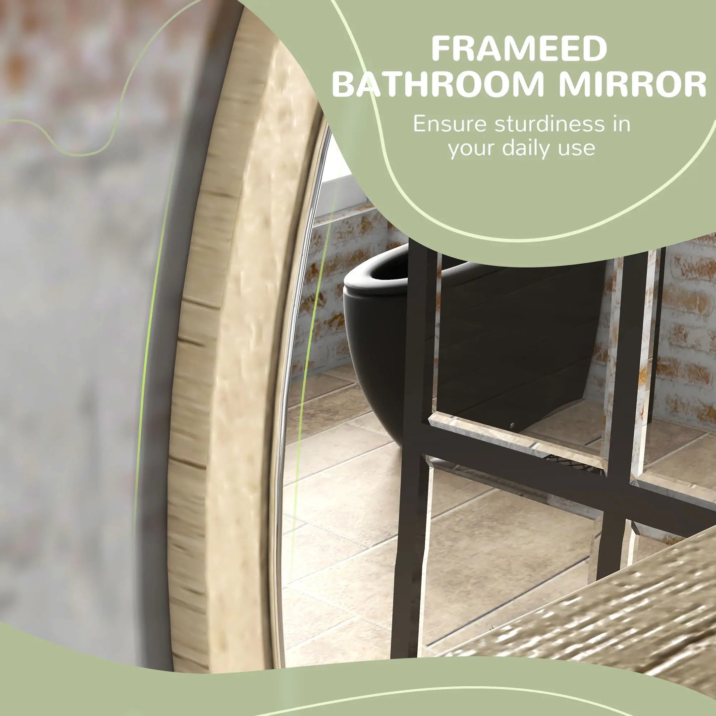 kleankin 45cm Round Home Bathroom Mirror, with Shelf - Natural Wood Effect