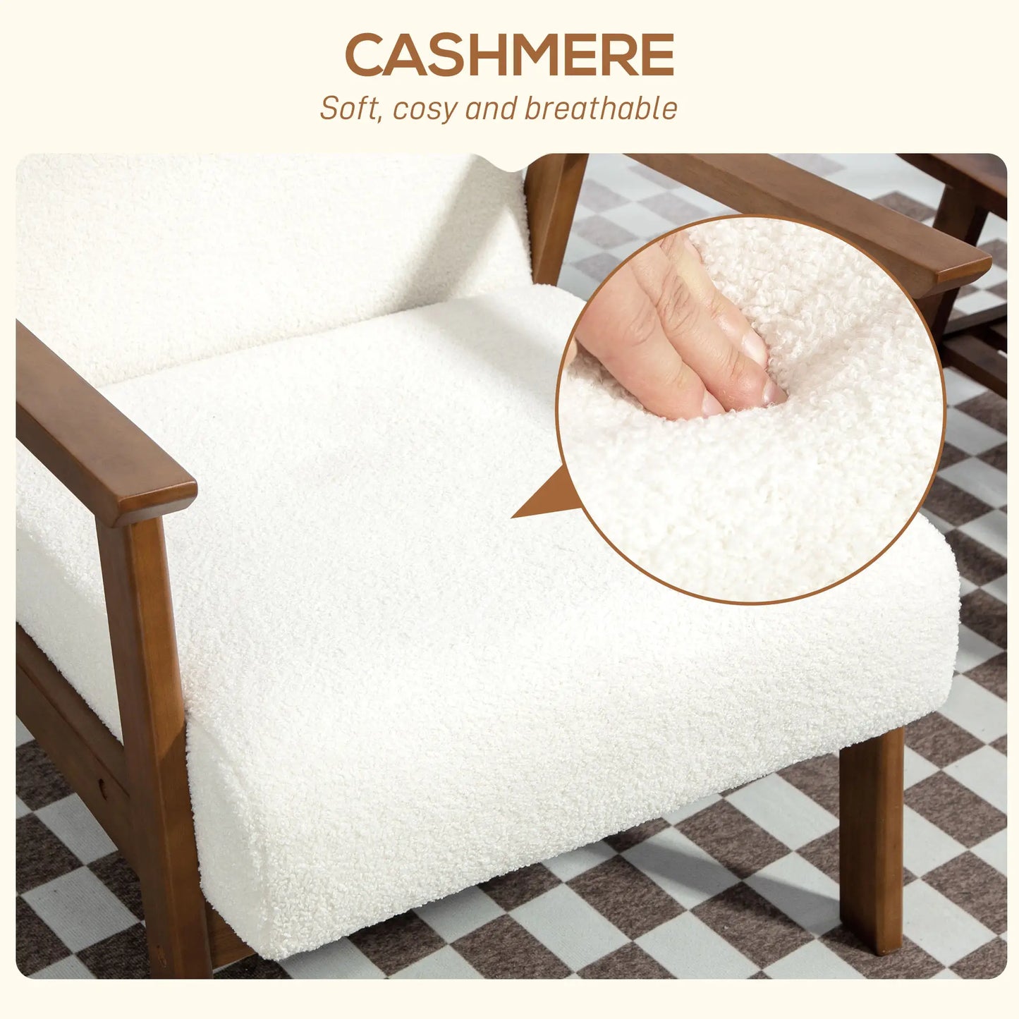 HOMCOM Armchair Boucle Seat Mid Century Accent Chair - White