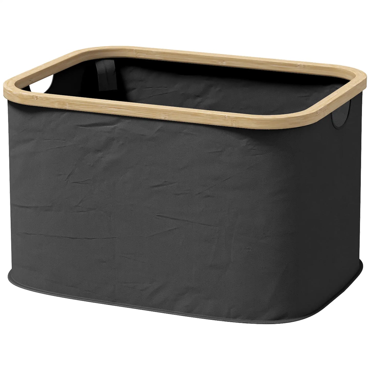 HOMCOM 36L Foldable Laundry Basket, with Bamboo Top Portable and Foldable - Black
