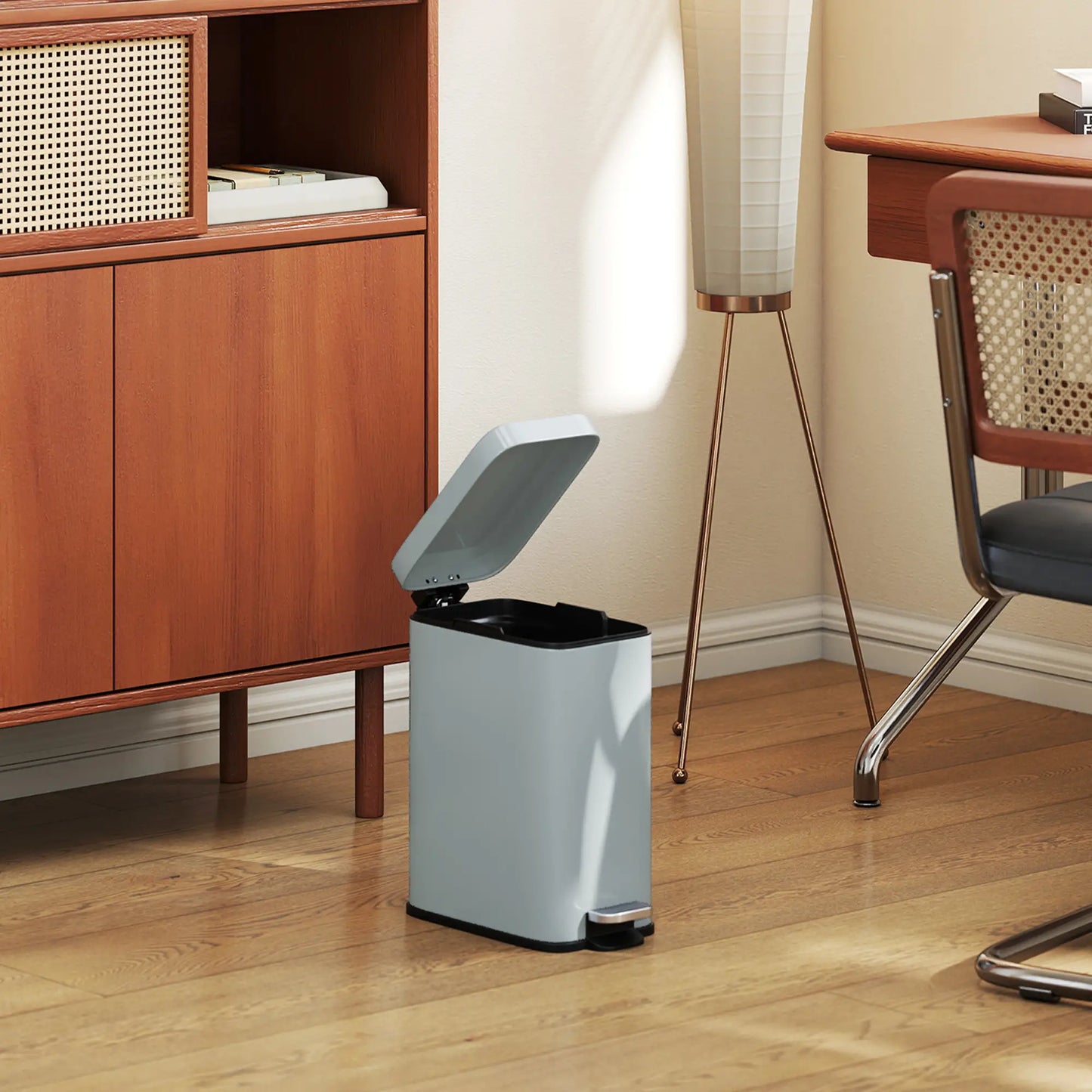 Rectangular Compact Bin Tidy Steel Body Removable Bucket w/ Pedal Lid 5L