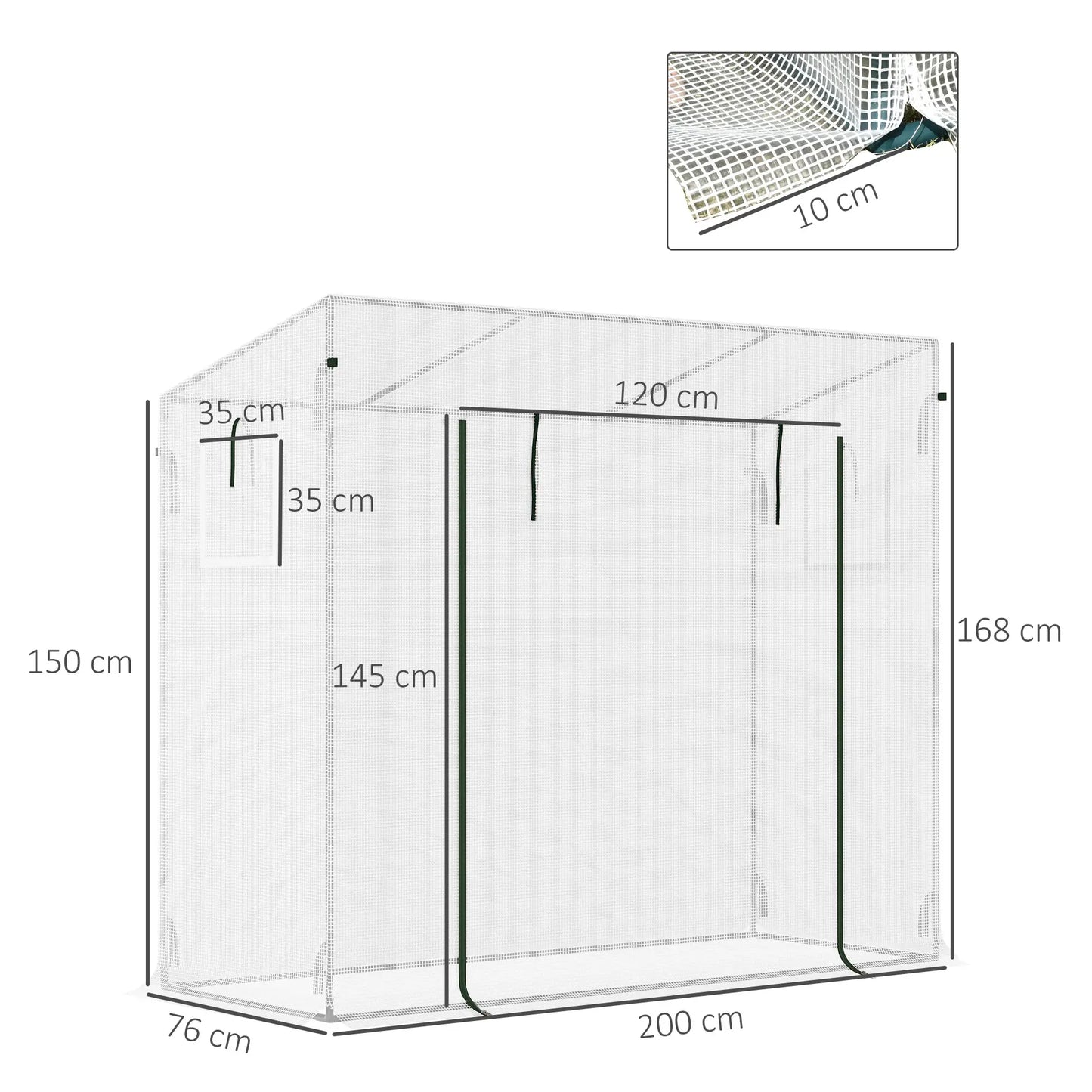 Outsunny Small Walk-in Garden Greenhouse with Steel Frame, Large Roll-Up Door and Windows, White