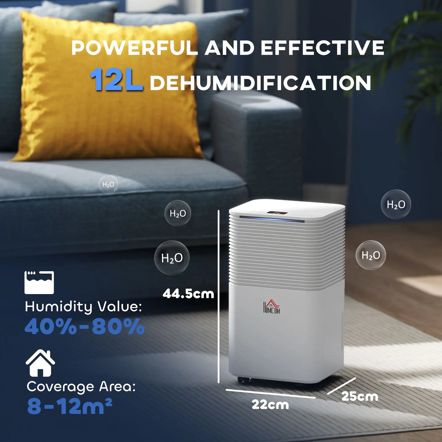 HOMCOM 12L/Day 2000ML Portable Quiet Dehumidifier for Home Bedroom, Basement, Electric Moisture Air De-Humidifier