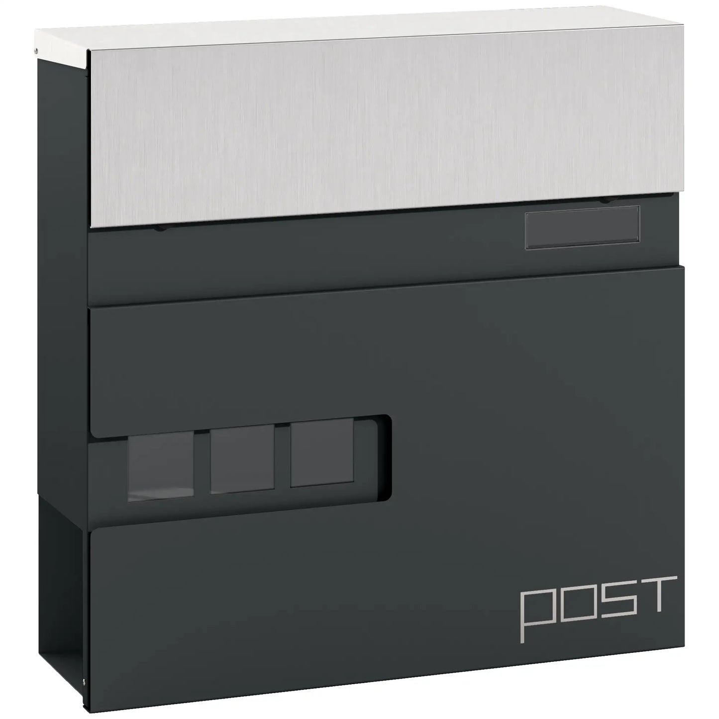 HOMCOM Locking Galvanised Steel Letterbox w/ Viewing Window Post Box, Mailbox - Charcoal Grey/Black