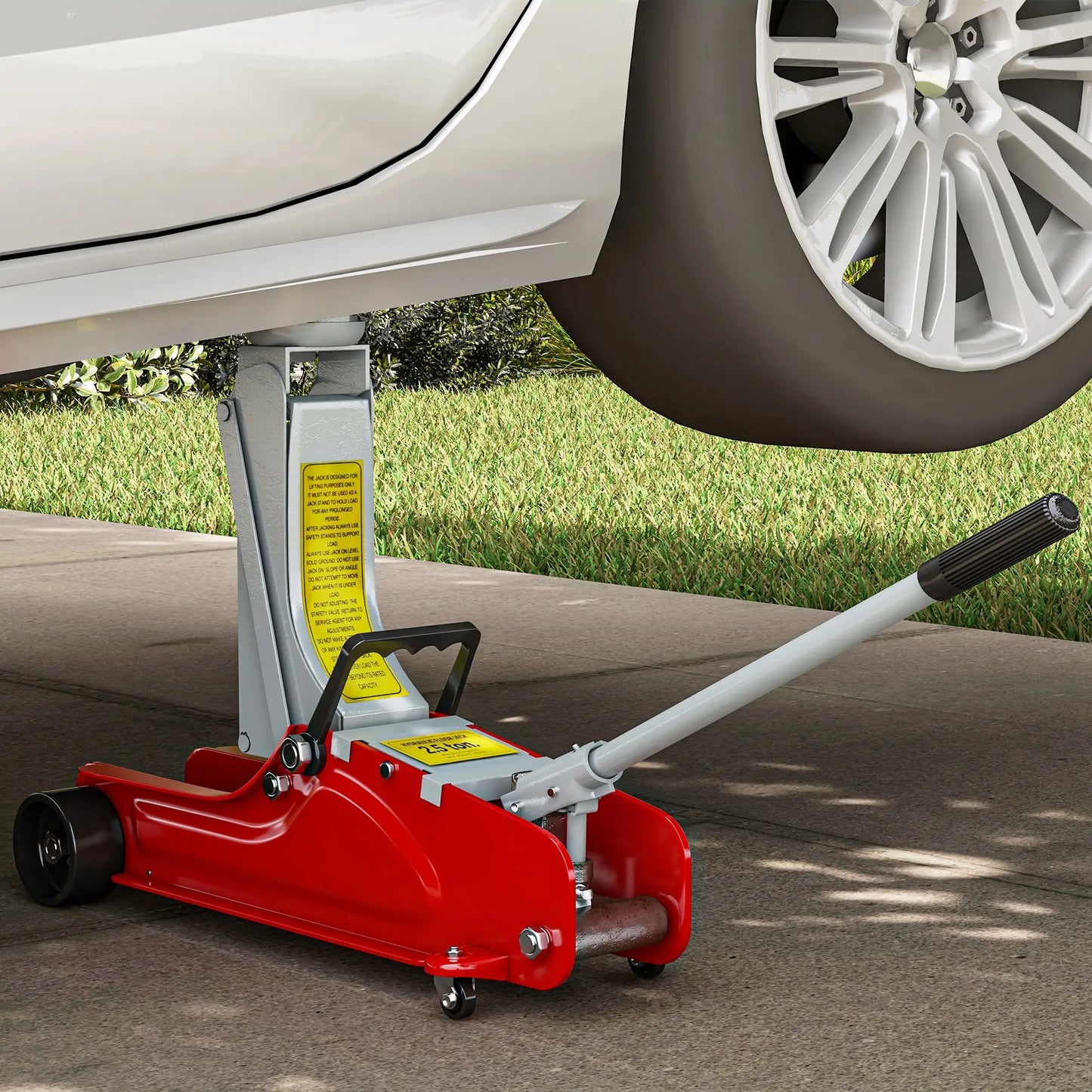 HOMCOM Low Profile Jack, Hydraulic Racing Floor Jack, 8-38cm Lifting Range, 2.5 Ton Capacity, Red