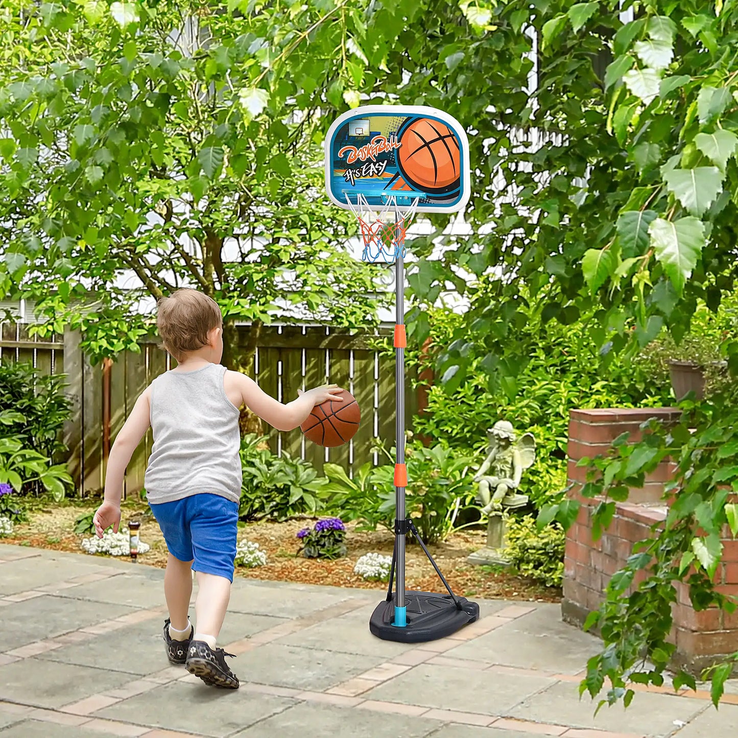HOMCOM Kids Basketball Hoop and Stand Portable Basketball Stand Set w/ Ball Pump Netting Backboard Adjustable Height