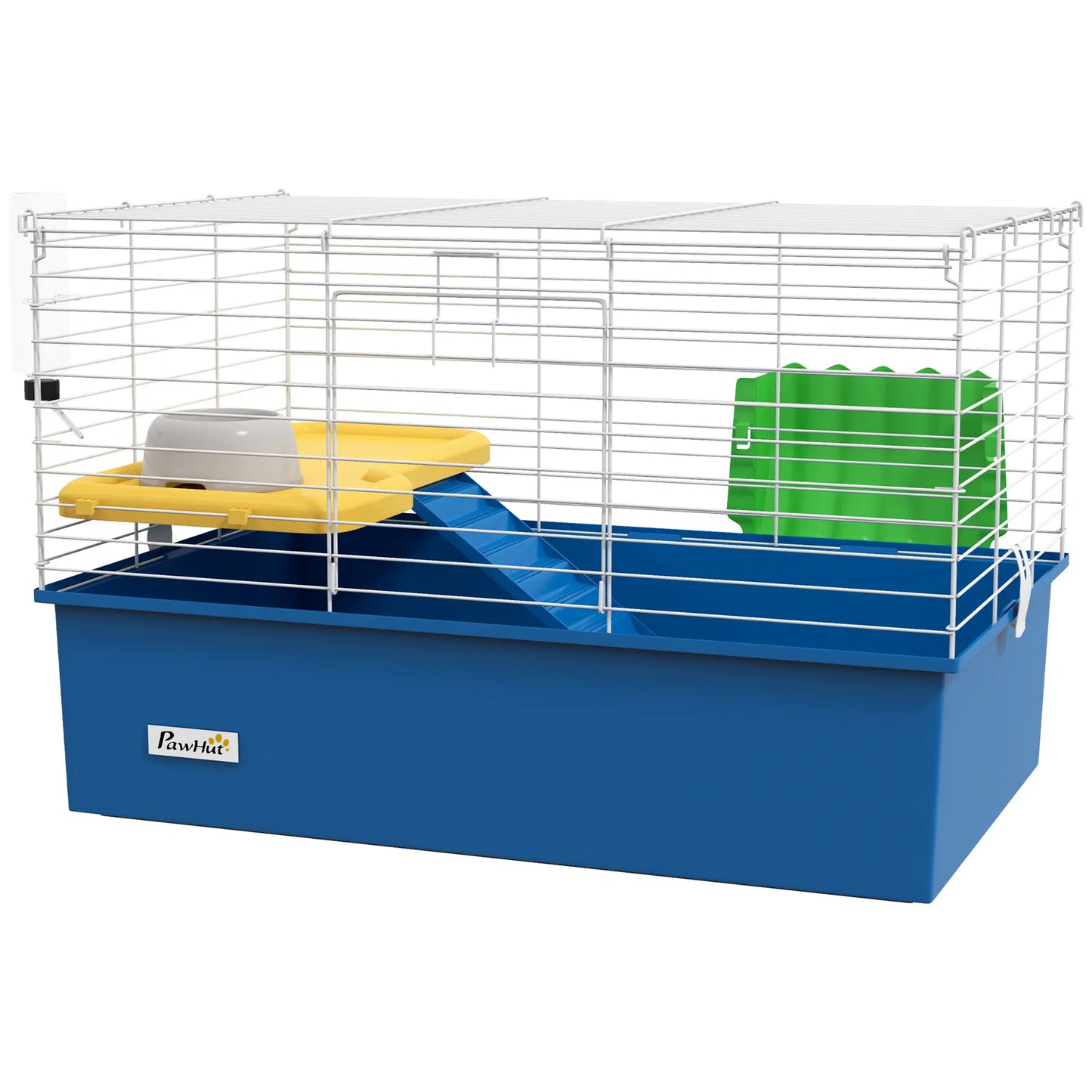 PawHut Chinchillas Small Rabbit Guinea Pig Small Animal Cage, Pet Playhouse with Platform, Ramp, Blue