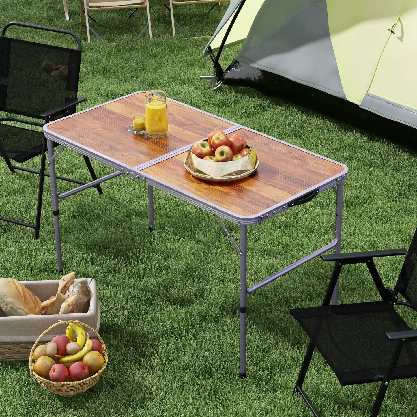 Outsunny 3ft Folding Camping Trestle Table Height Adjustable Aluminium Outdoor Garden Party Picnic BBQ Kitchen