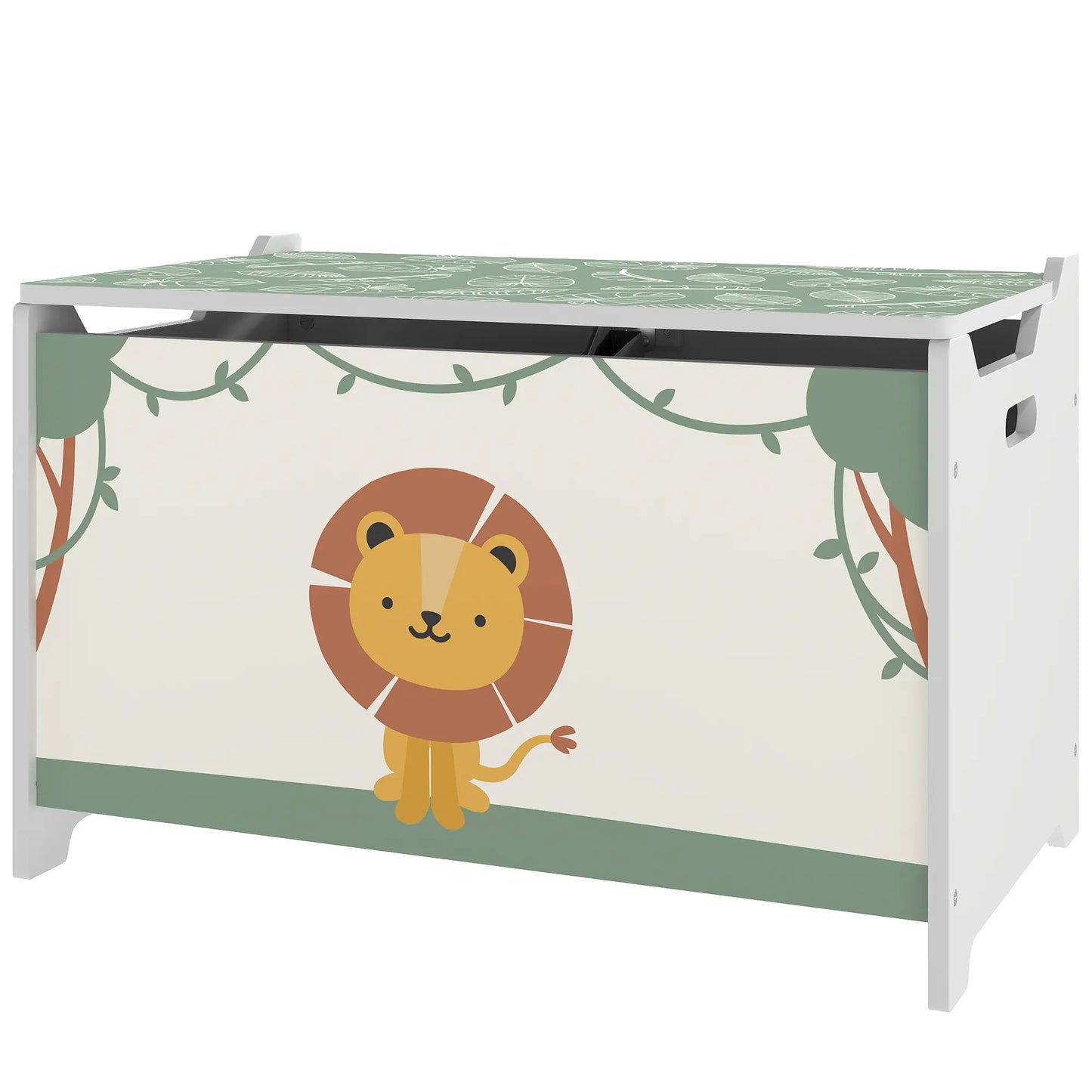 AIYAPLAY Toy Storage Organiser Box with Lid, Safety Hinges and Groove Handles for Kids, Playroom, Green