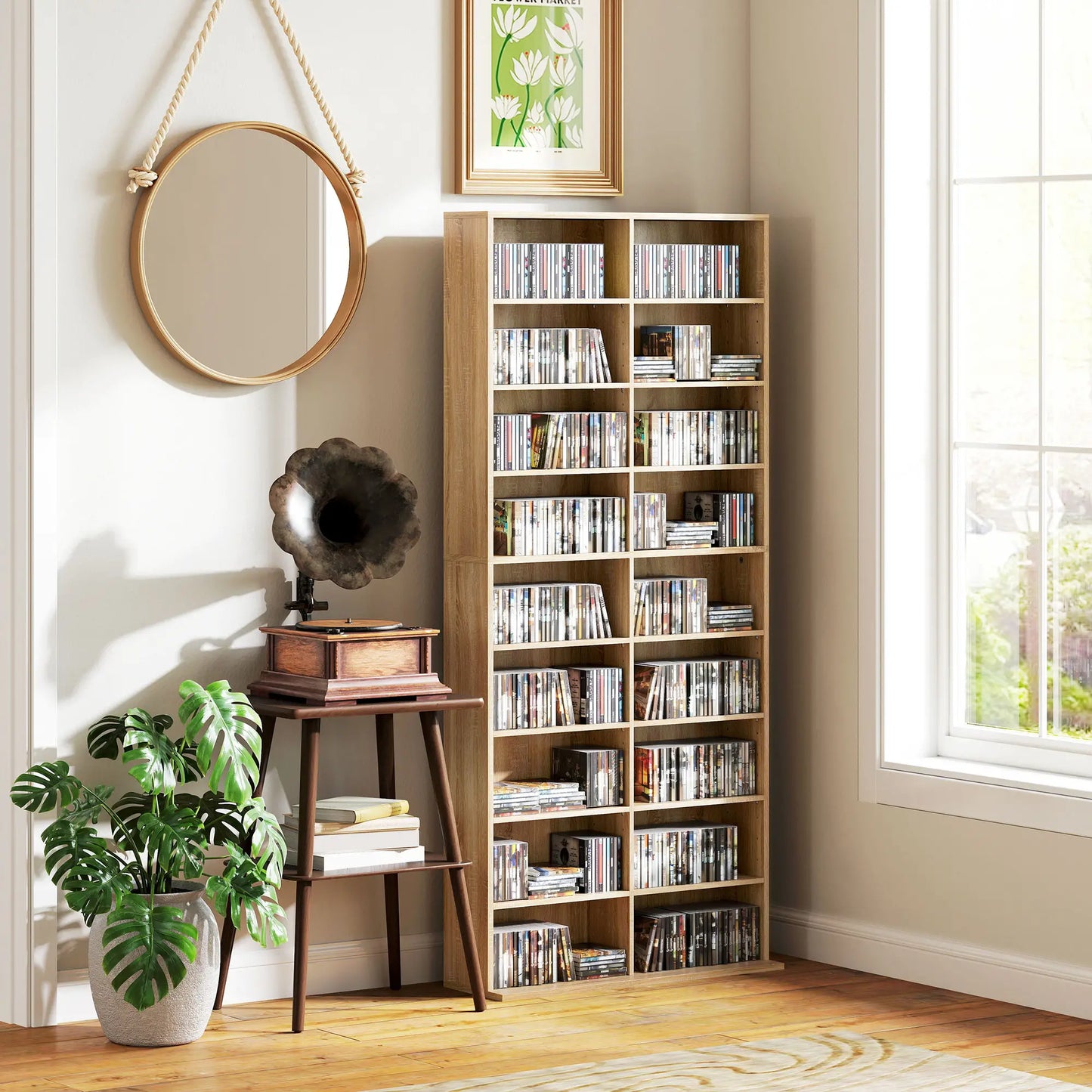 HOMCOM 640 CD Storage Tower, Bookcases & Shelves - Nature Wood Finish