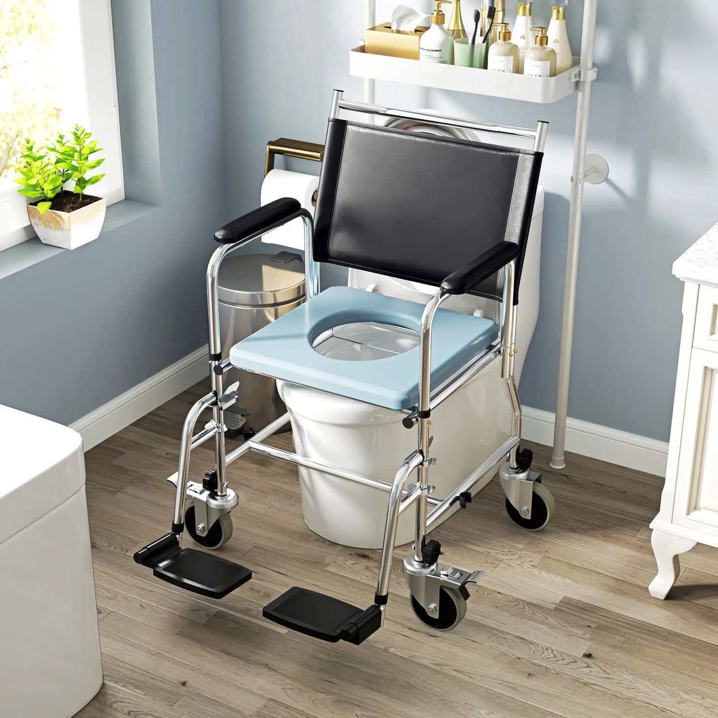 HOMCOM 3-In-1 Bathroom Commode Wheelchair Toilet Seat - Black