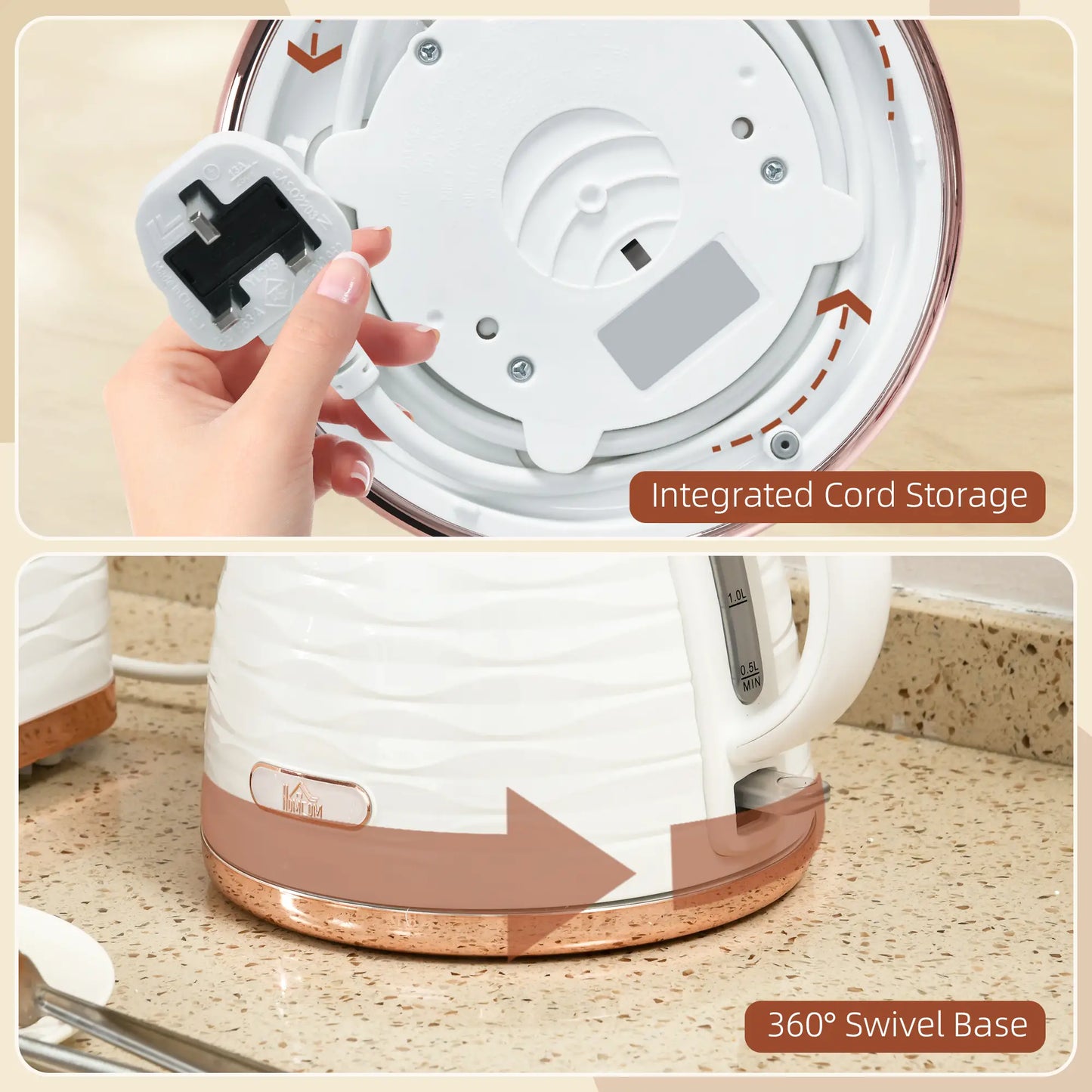 HOMCOM Kitchen 3kW Rapid Fast Boil Honeycomb Kettle - Cream