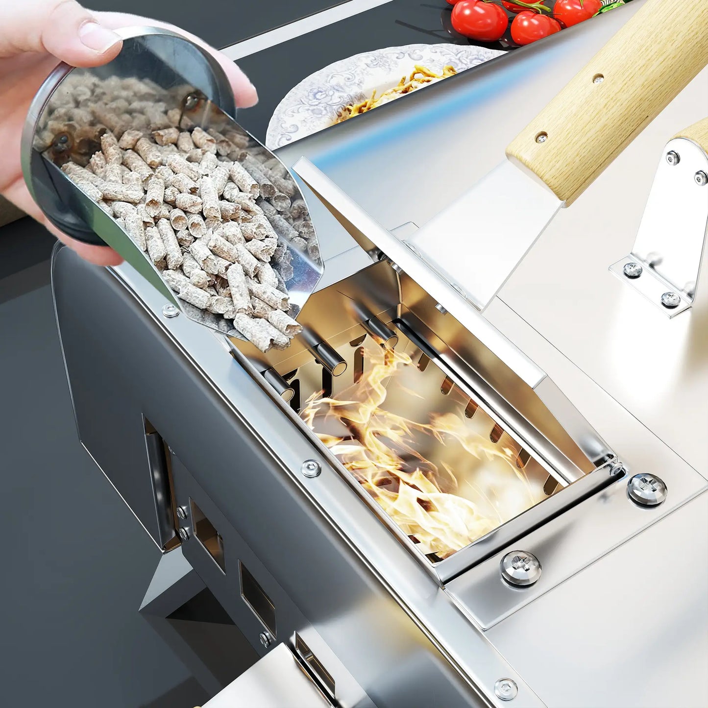 Outsunny Wood Fired Pizza Oven, Portable Wood Pellet Pizza Maker with Pizza Stone and Peel, Foldable Legs, Chimney for Outdoor Cooking