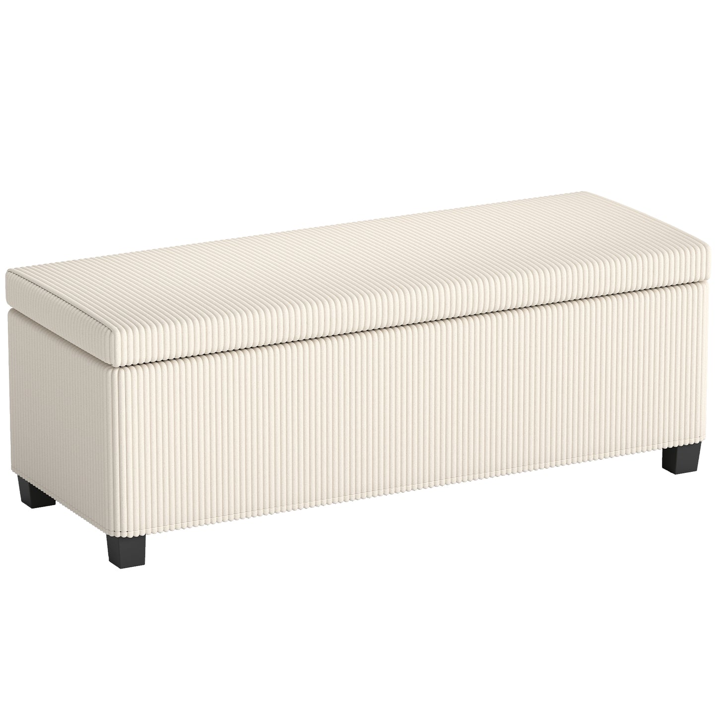 HOMCOM Storage Ottoman Bench, Corduroy Storage Chest Box with Wooden Legs, Bed End Bench, Beige