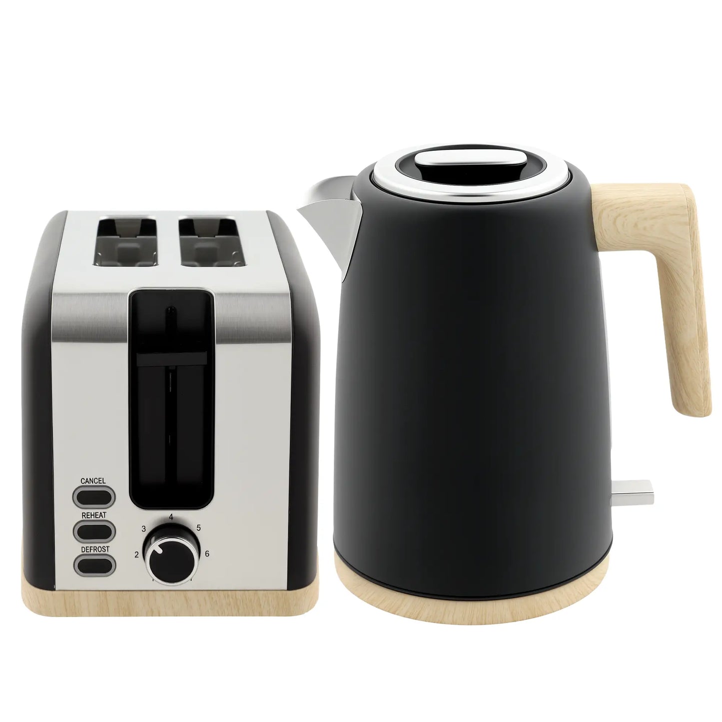 HOMCOM Stainless Steel Kettle and Toaster Kitchen Set, 1.7L 3000W Fast Boil Kettle & 2 Slice Toaster, Black