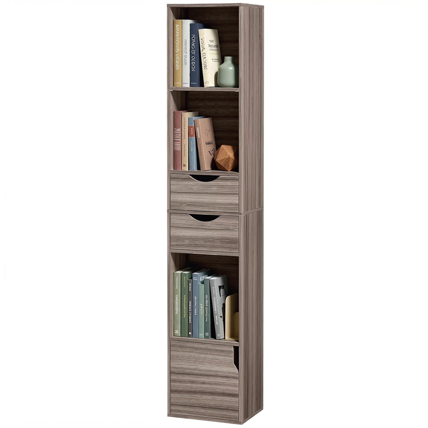 HOMCOM Bookcase with 2 Drawers and Cabinet, Adjustable Shelf Bookshelf, Grey