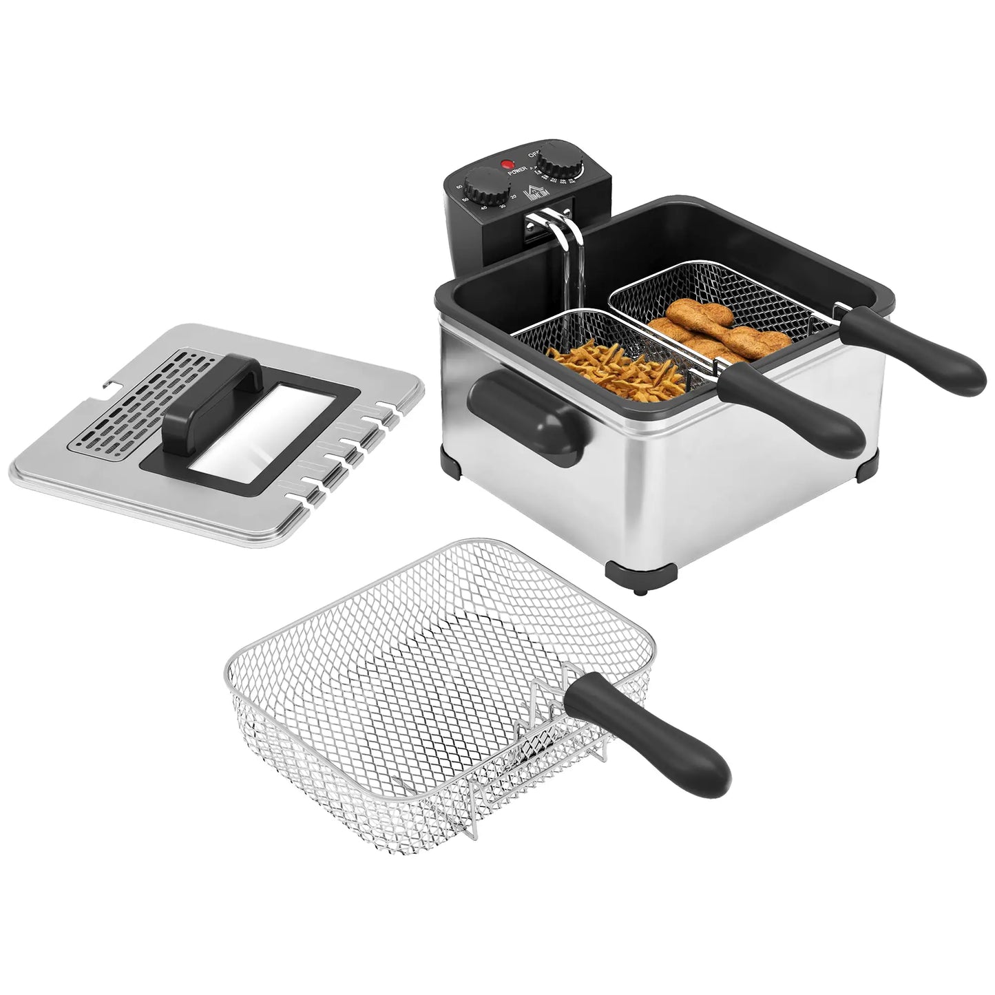 HOMCOM 5 Litre Deep Fat Fryer with Adjustable Temperature & Timer, 2000W Stainless Steel Deep Fryer