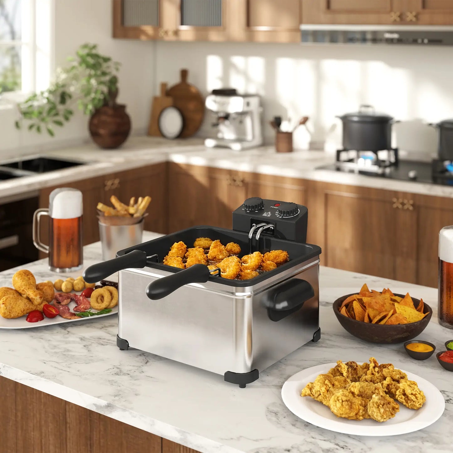 HOMCOM 5 Litre Deep Fat Fryer with Adjustable Temperature & Timer, 2000W Stainless Steel Deep Fryer