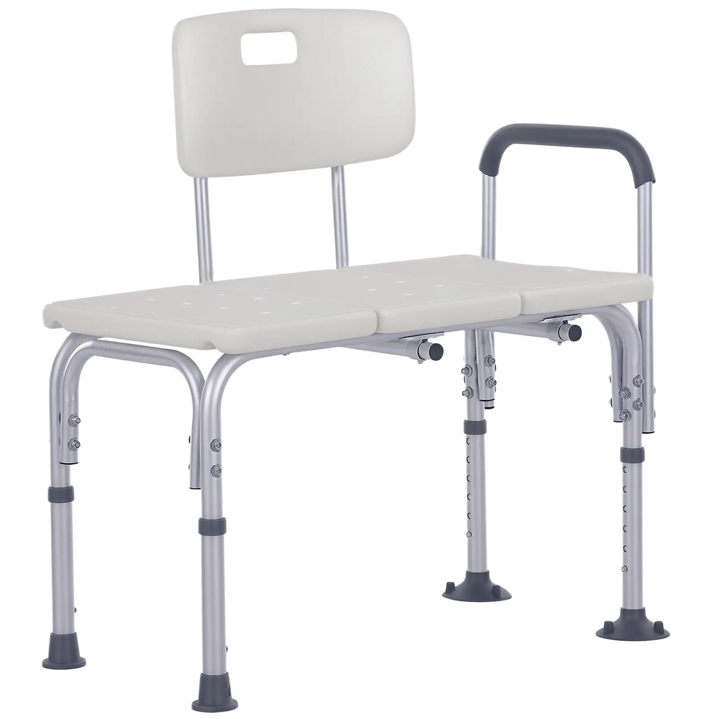 HOMCOM Height Adjustable Shower Chair, Non Slip Bath Transfer Bench for Elderly, Disabled with Armrest and Backrest, White