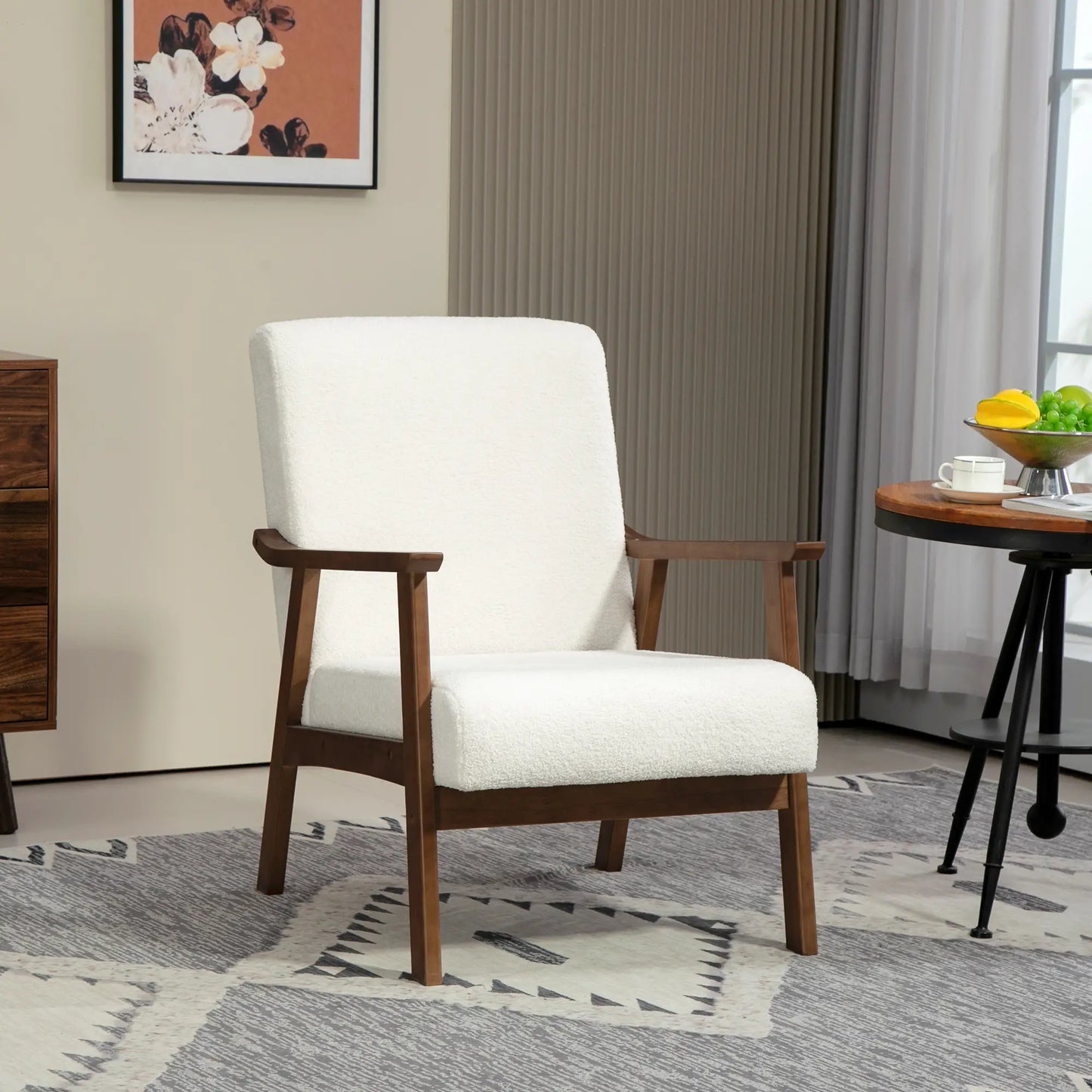 HOMCOM Armchair Boucle Seat Mid Century Accent Chair - White