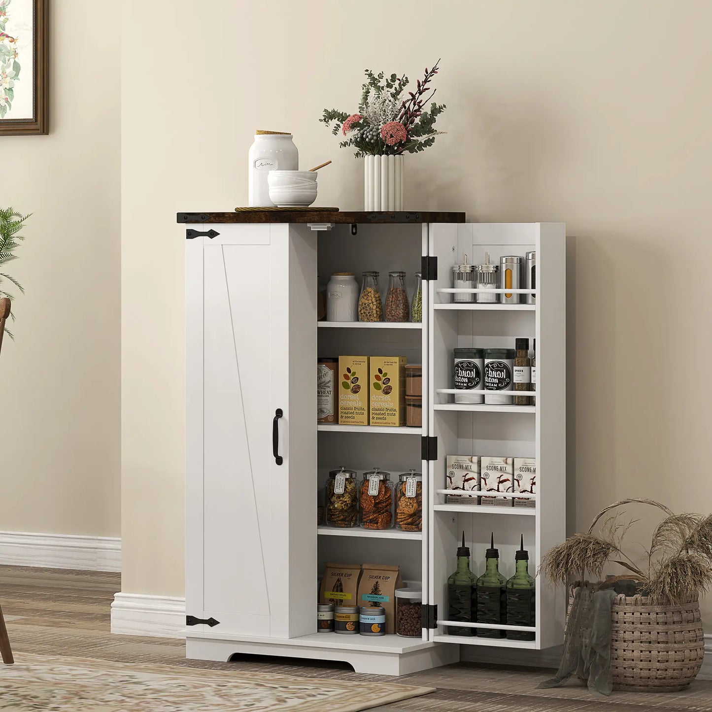 HOMCOM Multi-Storage Farmhouse Style Kitchen Cabinet - White