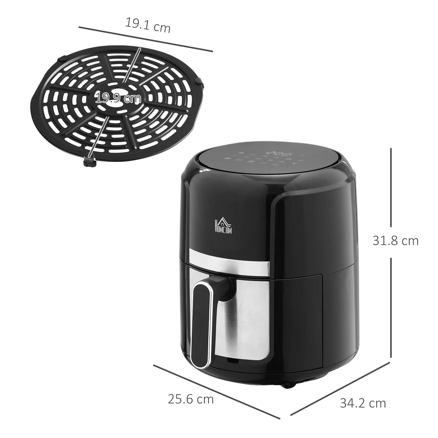 HOMCOM 4L Air Fryer Oven with Digital Touch Display, Rapid Air Circulation, 12 Cooking Programs, Timer, 1300W