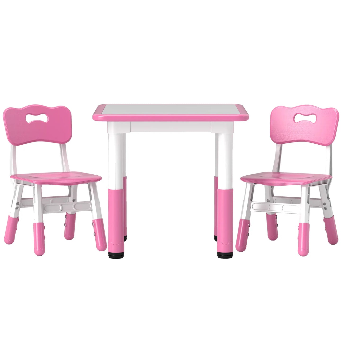AIYAPLAY Height Adjustable Toddler Table and Chair Set, 3-Piece Children Activity Table w/ 2 Chairs for Playroom - Pink
