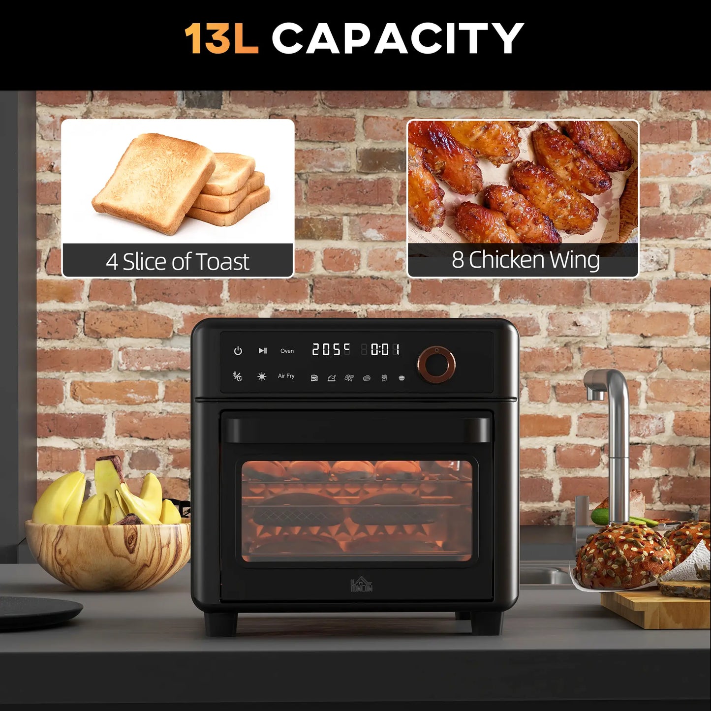 HOMCOM Air Fryer Oven, 13L Mini Oven, Multifunction Countertop Convection Oven w/ 12 Presets 1500W