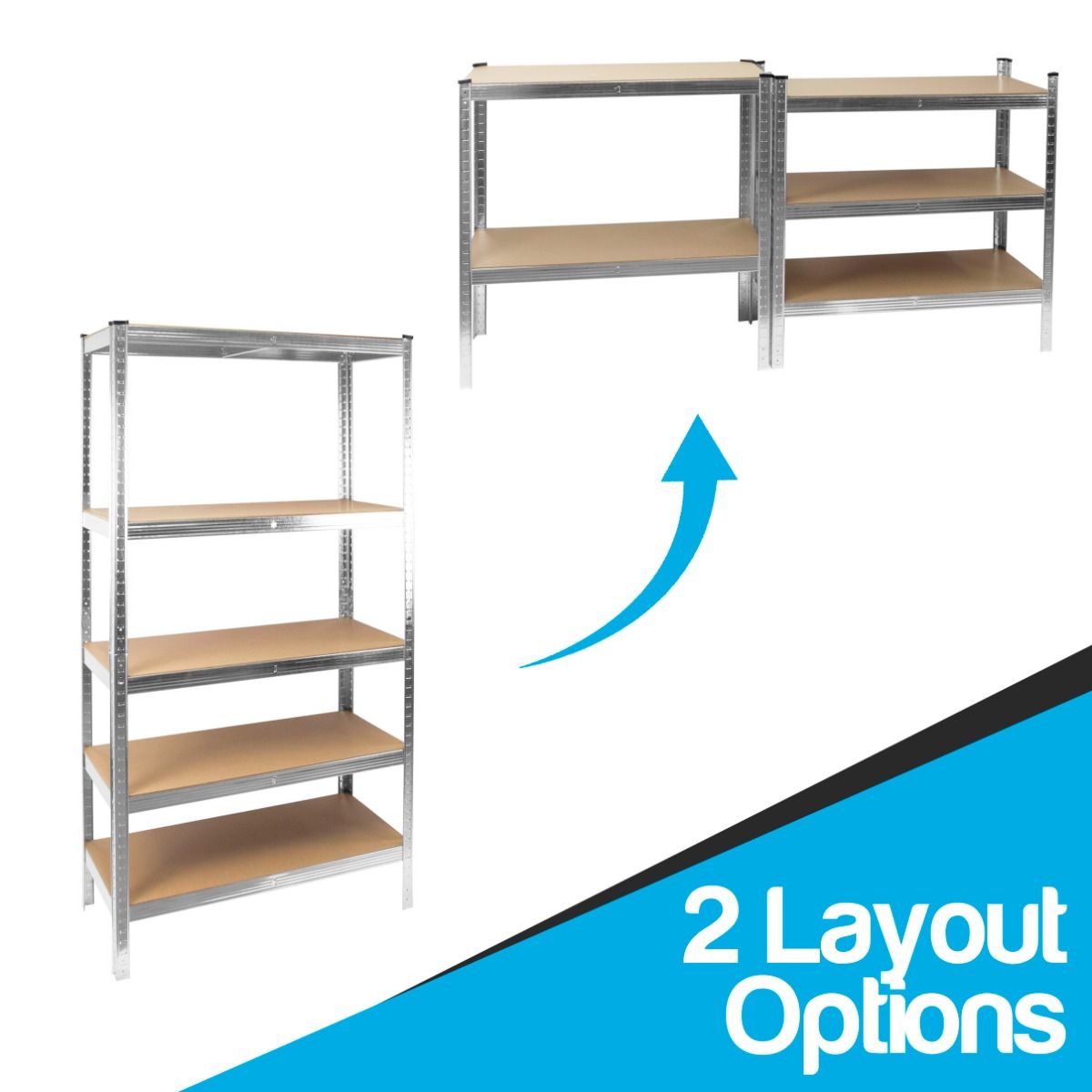 Boltless Garage Large Shelving Rack Galvanised Steel Frame Heavy Duty - Silver