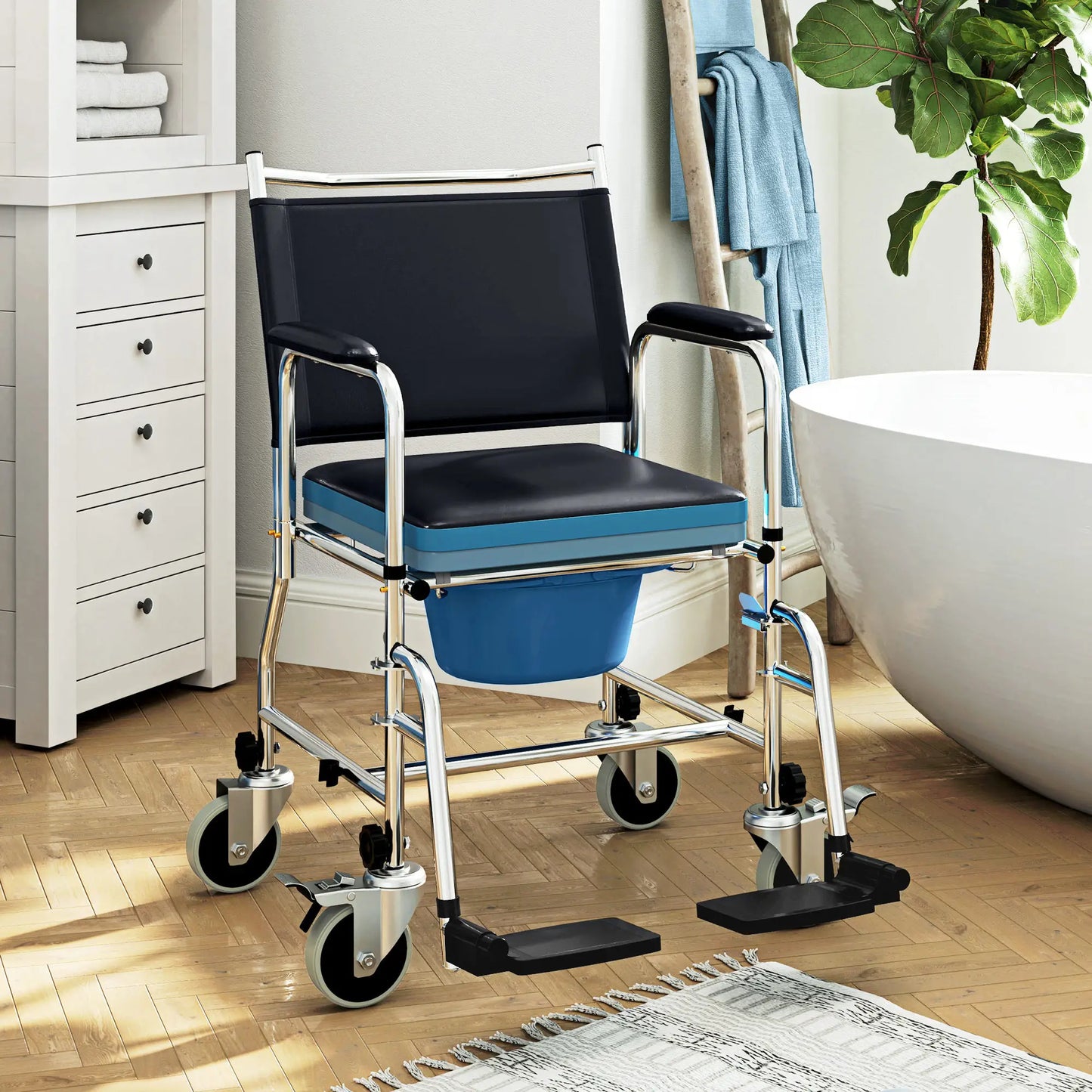 HOMCOM 3-In-1 Bathroom Commode Wheelchair Toilet Seat - Black