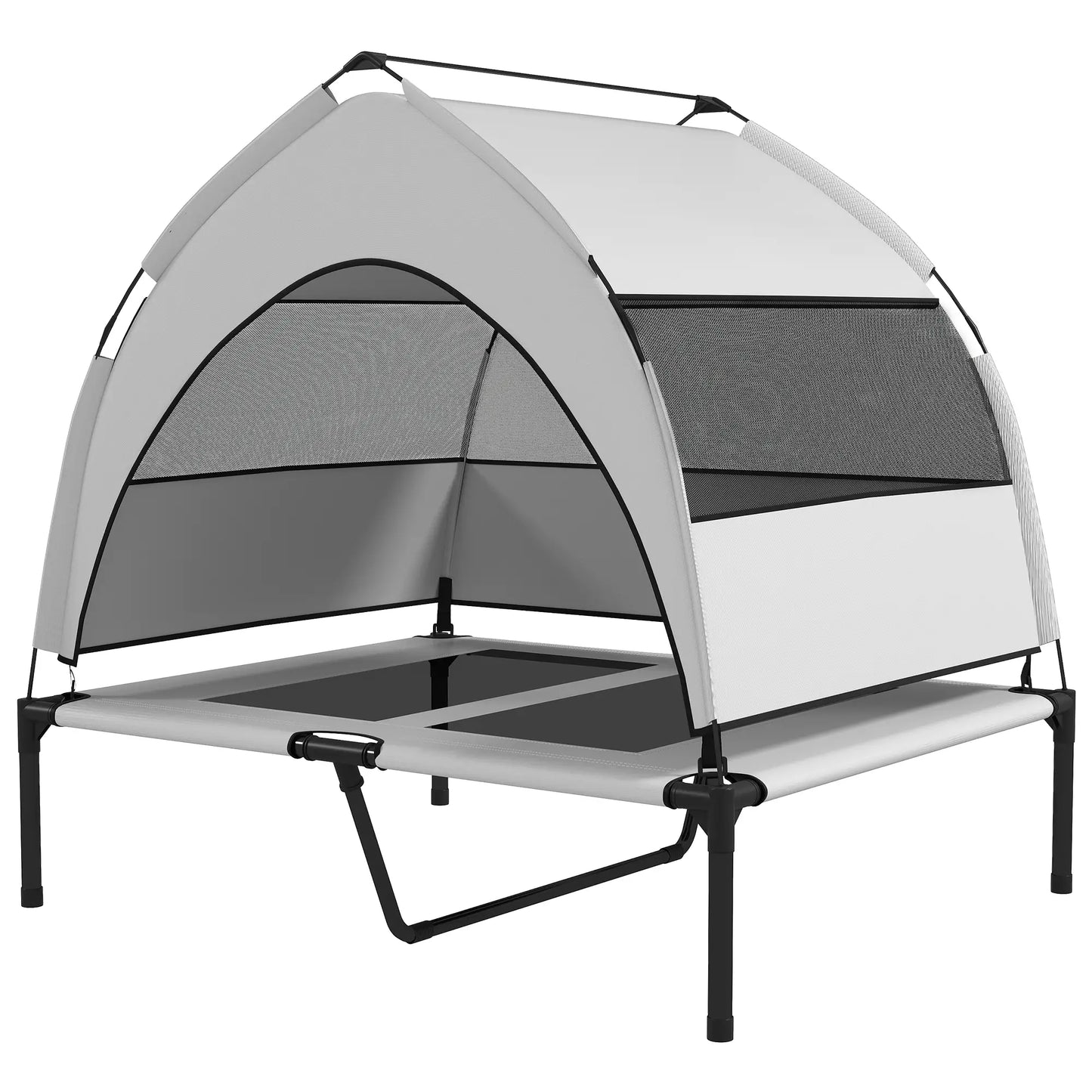 PawHut Portable Elevated Dog Bed with Removable Canopy, Cooling Raised Pet Cot for Medium Large Dogs