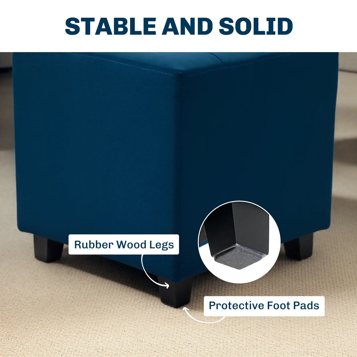 HOMCOM Velvet-Feel Square Ottoman, Lightweight - Blue