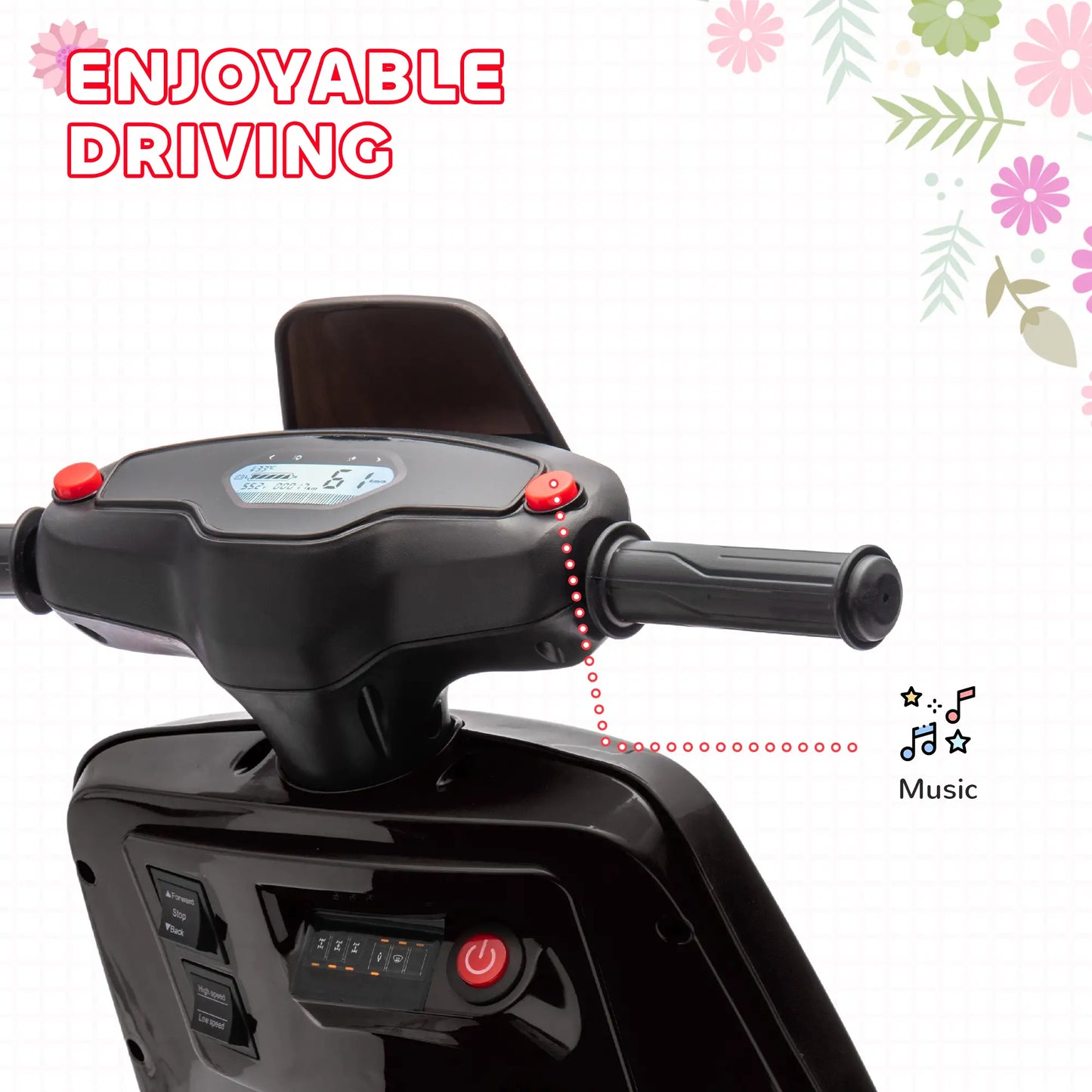 AIYAPLAY 6V Ride on Motorbike, Kids Electric Motorbike w/ Headlights, Music, Training Wheels, for 18-36 Months, Black
