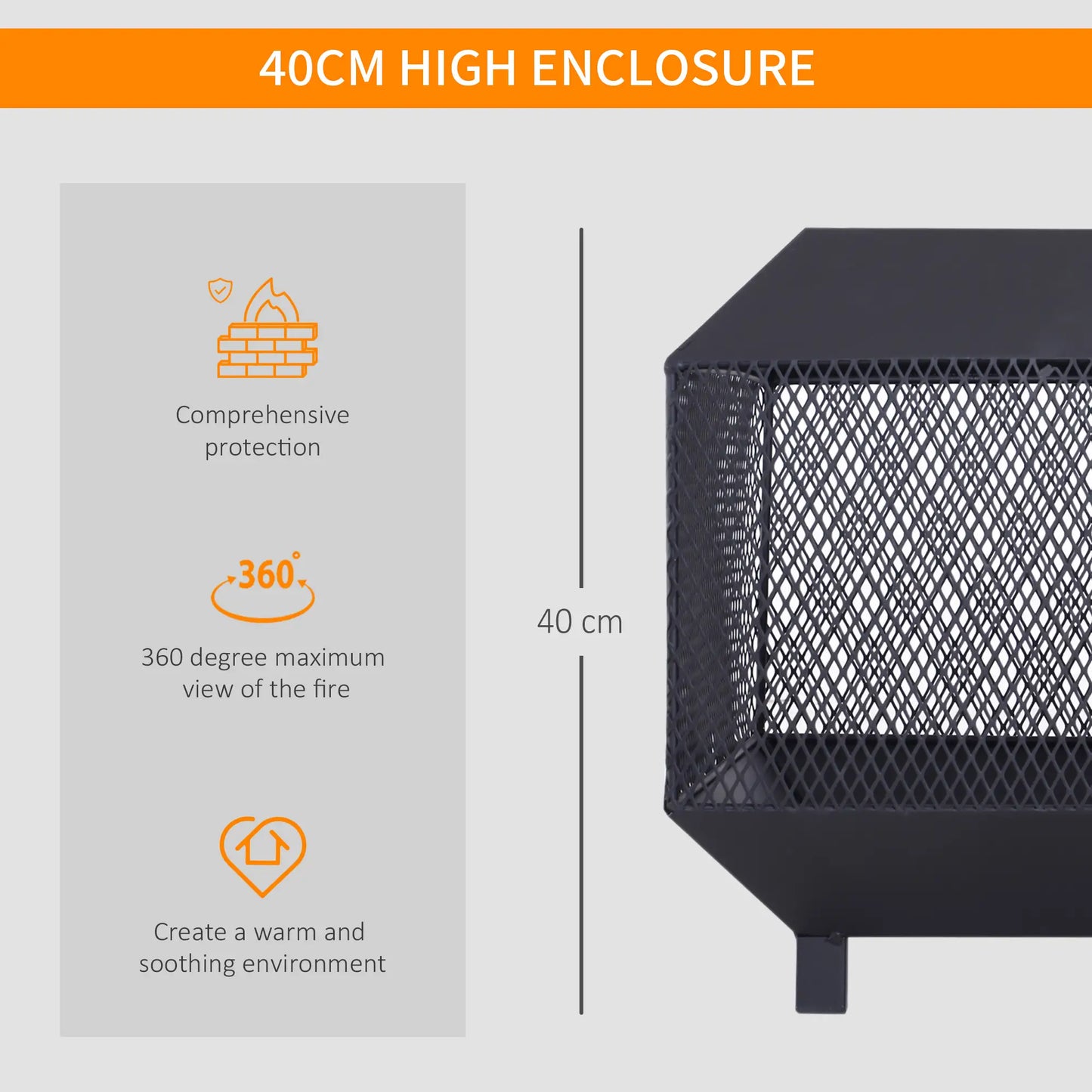 Outsunny Metal Square Fire Pit Outdoor Mesh Firepit Brazier w/ Lid, Log Grate, Camping, Bonfire, Wood Burning Stove, Black