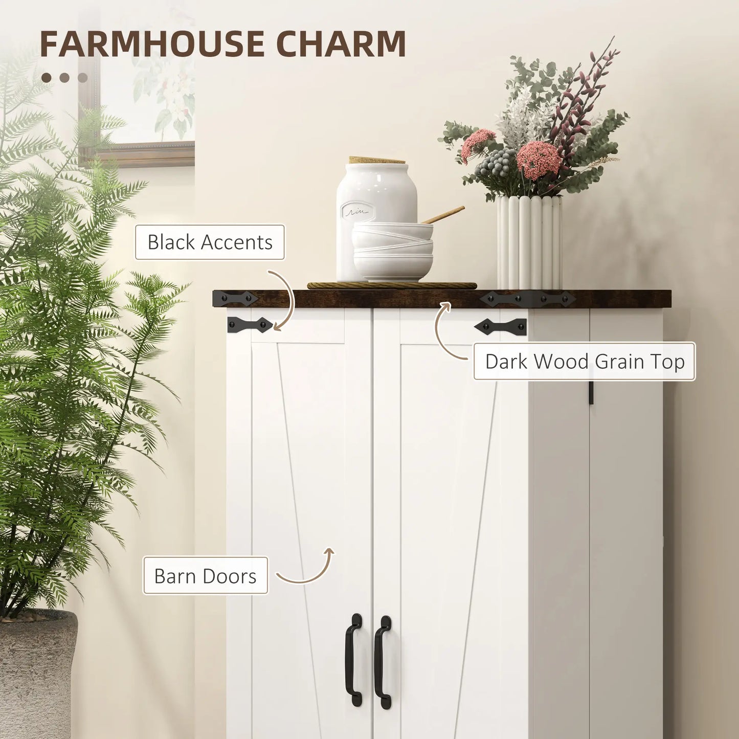 HOMCOM Multi-Storage Farmhouse Style Kitchen Cabinet - White