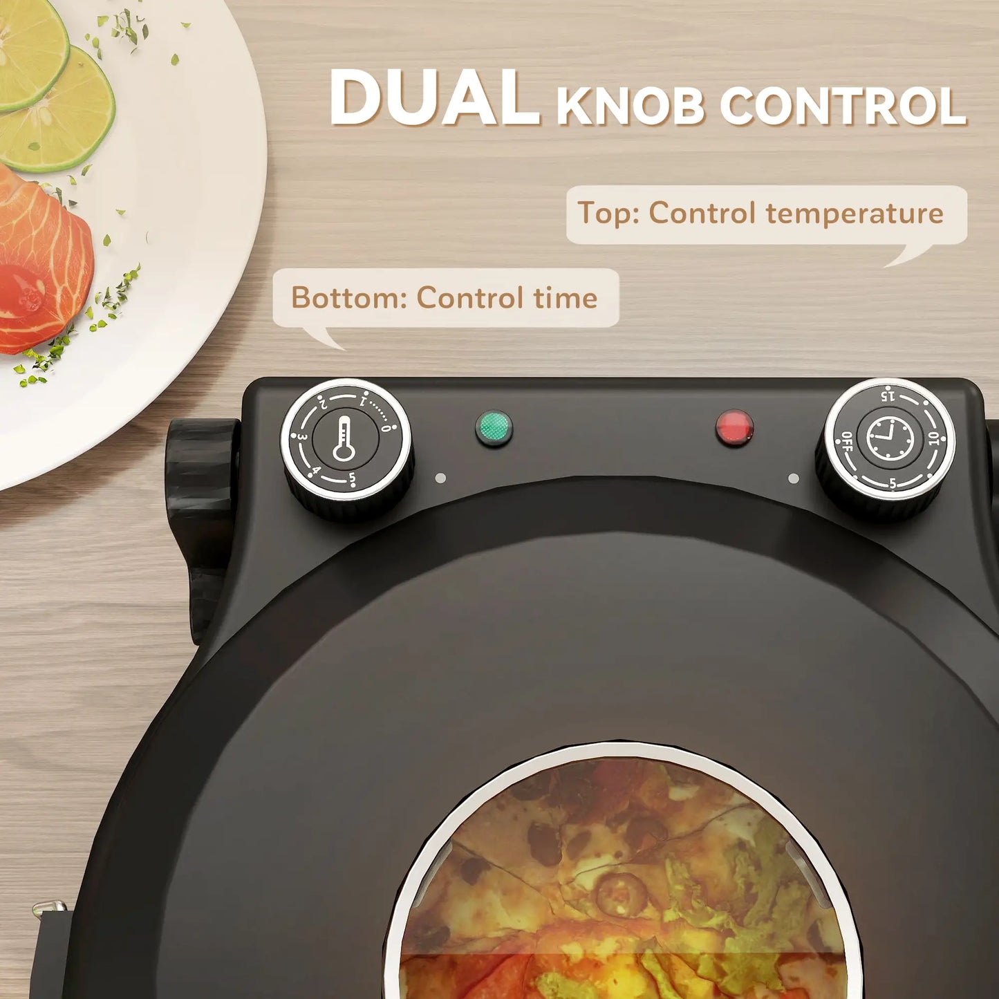 HOMCOM 1200W Pizza Oven, 12'' Electric Pizza Maker with Viewing Window, Dual Knob Temp & Timer Control, Black