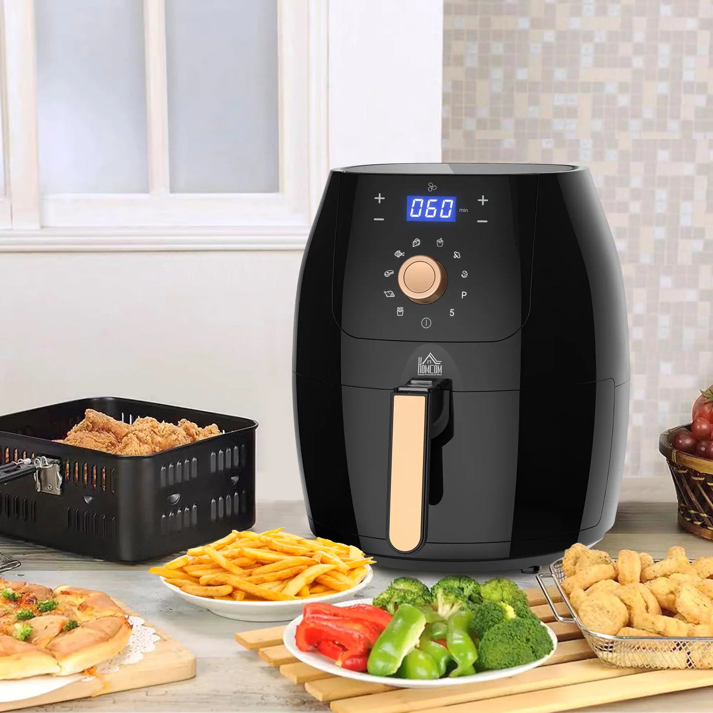 HOMCOM 5.5L 1700W Air Fryer, with Digital Display, 80-200℃ Temperature