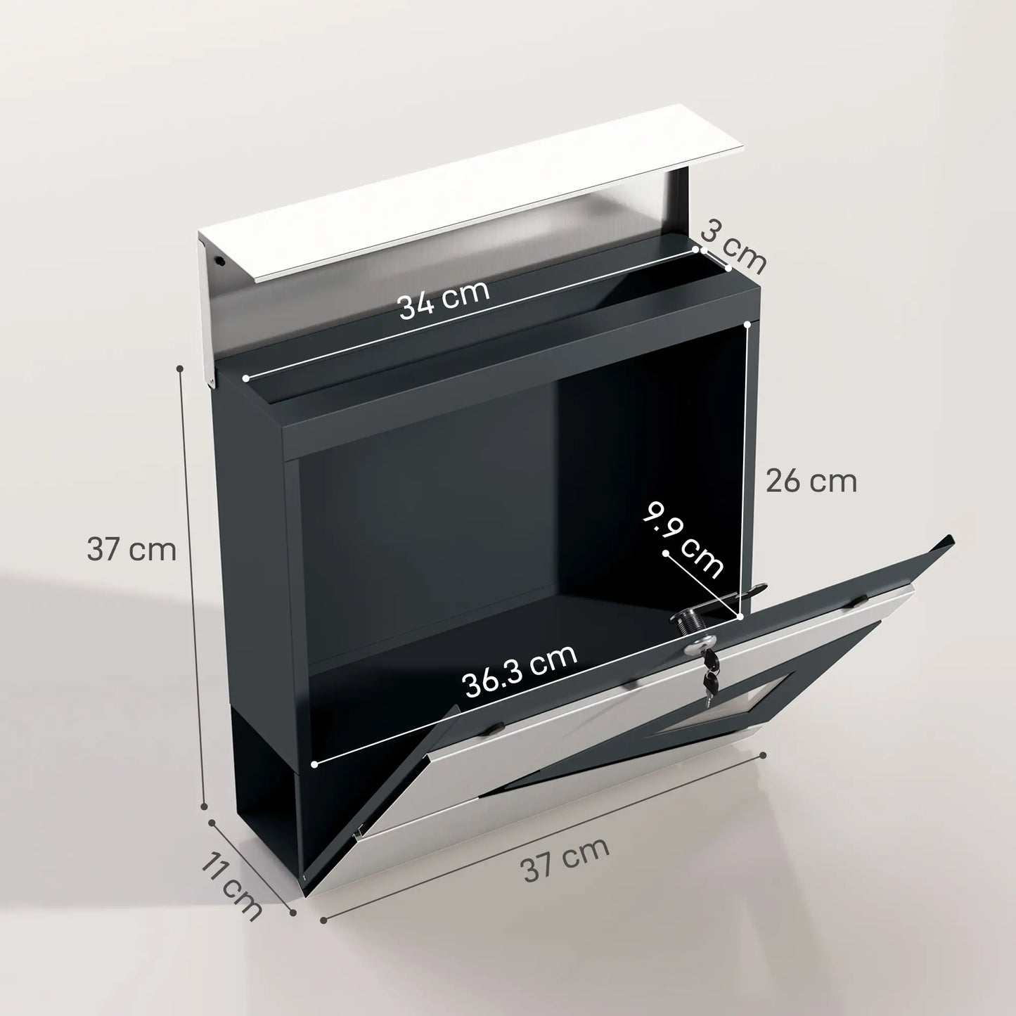 HOMCOM Wall Mounted Post Box with Viewing Window, 2 Lock, Modern Galvanised Steel Mailbox Weatherproof Letterbox