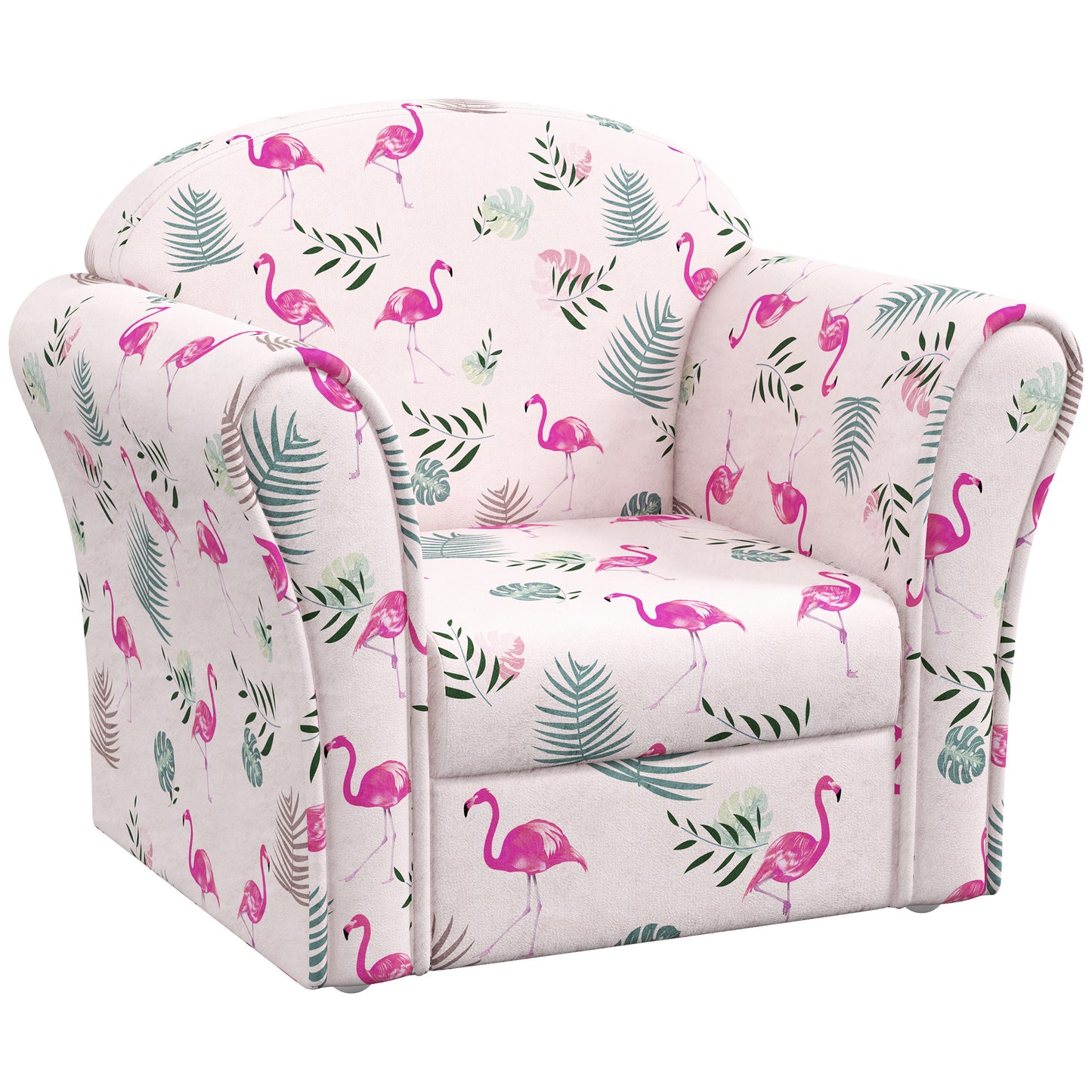 AIYAPLAY Kids Armchair with Flamingo Design, Wooden Frame for Bedroom, Playroom - Pink