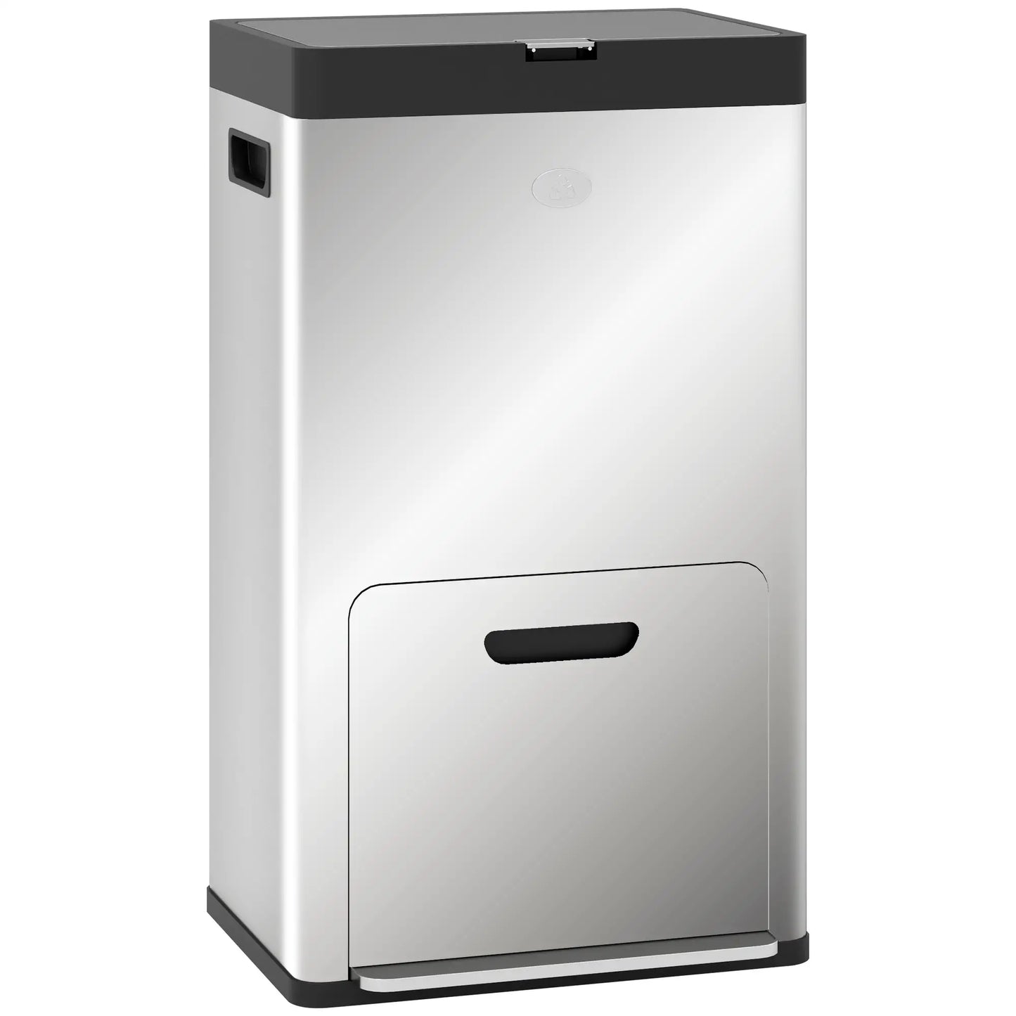 HOMCOM 56L Triple Compartment Stainless Steel Kitchen Bin with Deodoriser Holders & Wheels - Silver Tone