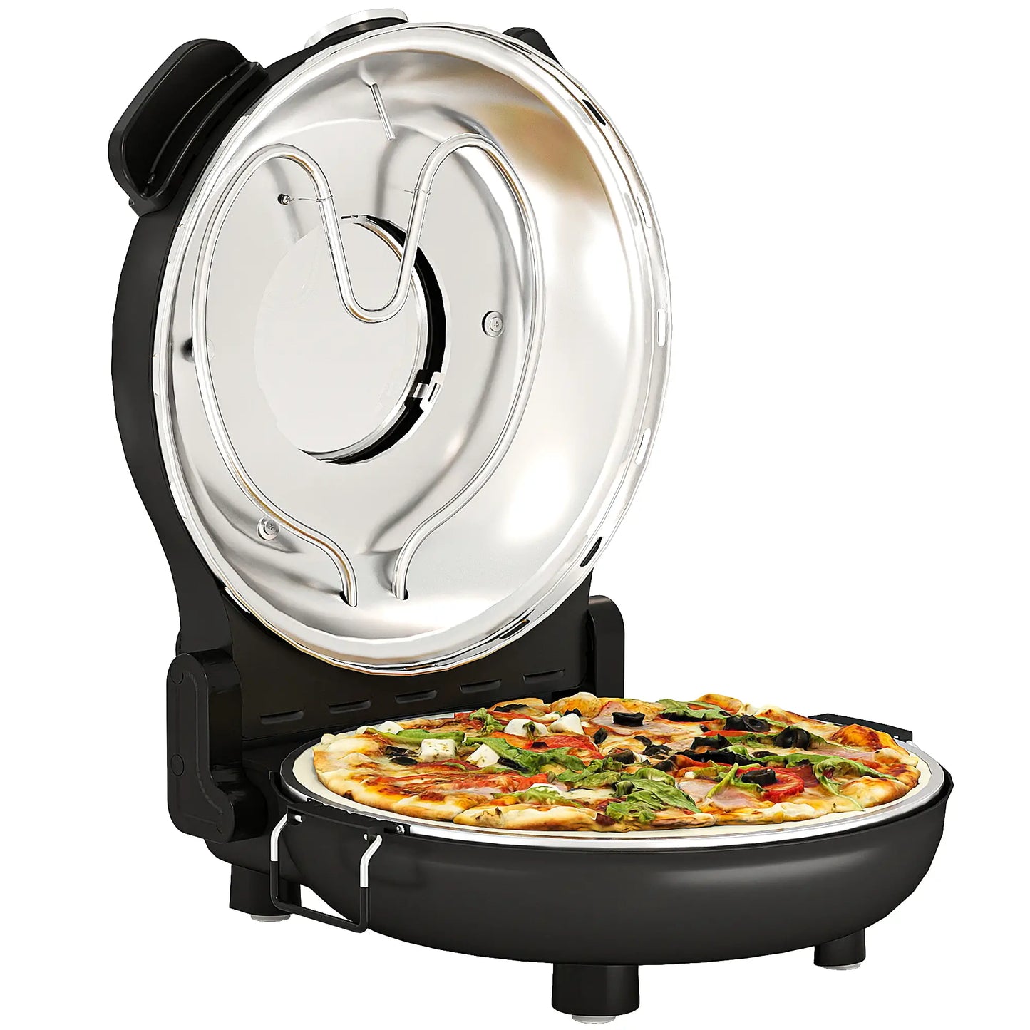HOMCOM 1200W Pizza Oven, 12'' Electric Pizza Maker with Viewing Window, Dual Knob Temp & Timer Control, Black