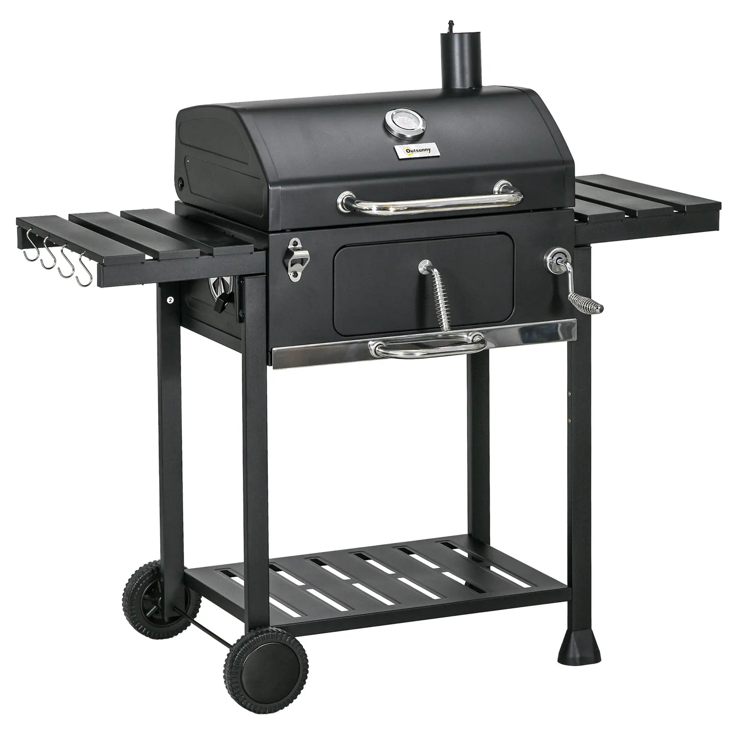 Outsunny Adjustable Charcoal Pan BBQ, with Thermometer and Warming Rack