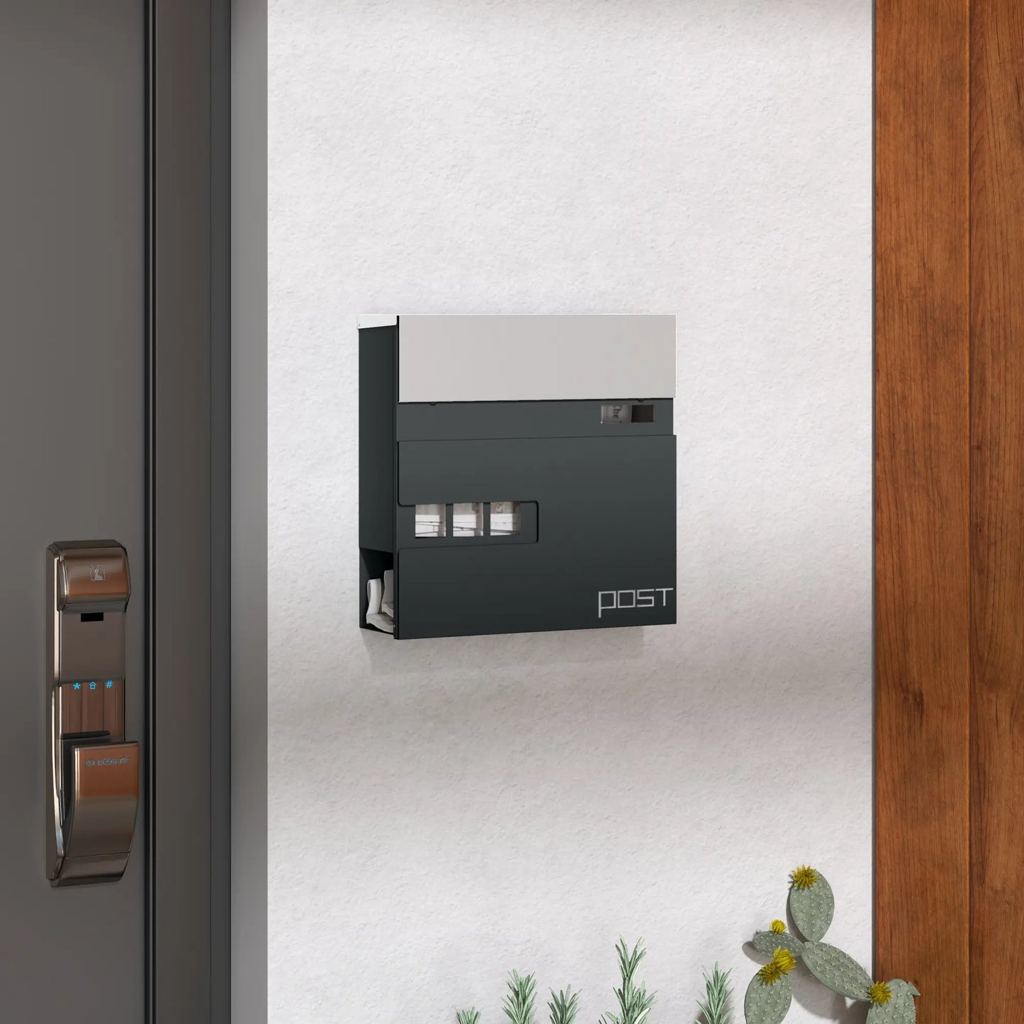 HOMCOM Locking Galvanised Steel Letterbox w/ Viewing Window Post Box, Mailbox - Charcoal Grey/Black