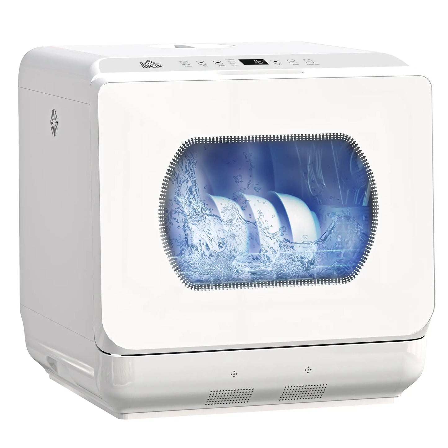 HOMCOM Table Top Dishwasher with Built-in 6L Water Tank, Mini Countertop Dishwasher with 6 Programs, White