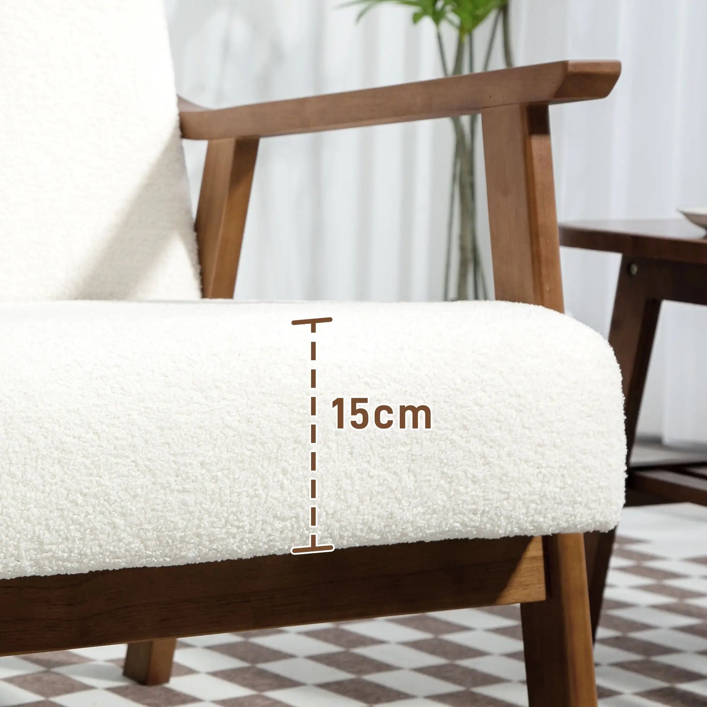 HOMCOM Armchair Boucle Seat Mid Century Accent Chair - White